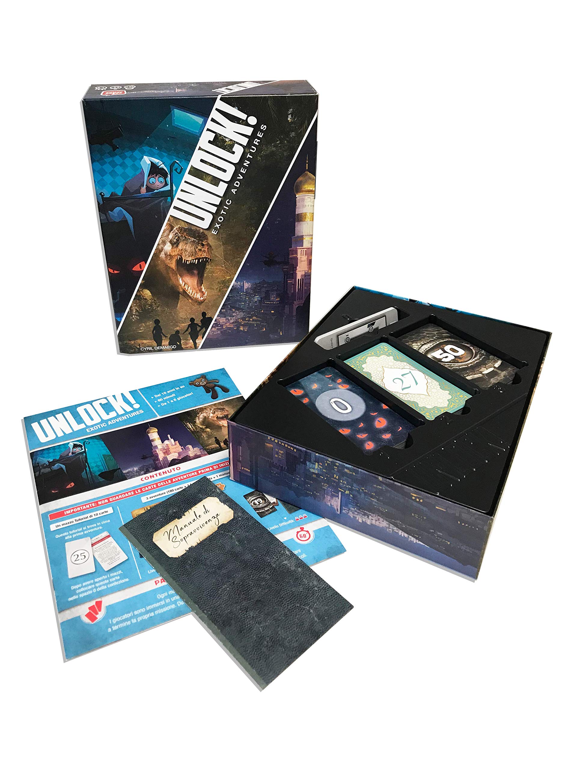 Asmodee - Unlock! : Exotic Adventures - Jeu de société avec Application, Escape Room, 1 à 6 Joueurs, 10 Ans et Plus, édition en Italien