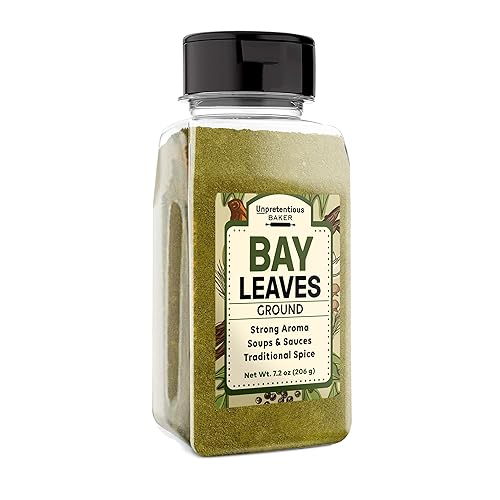 Unpretentious Hojas de laurel molidas, 7.2 onzas, saladas y tradicionales, frotaciones secas, sopas y salsas