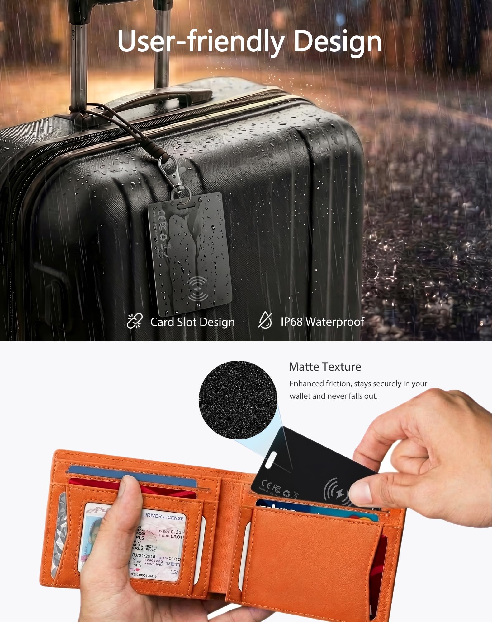 Airtag Wallet Tracker Card da 0,03 cm (Solo iOS), 2 pezzi, etichette per carte Find My Wallet IP68, impermeabile, funziona con Apple Find My, localizzatore di oggetti Bluetooth per chiavi, borse