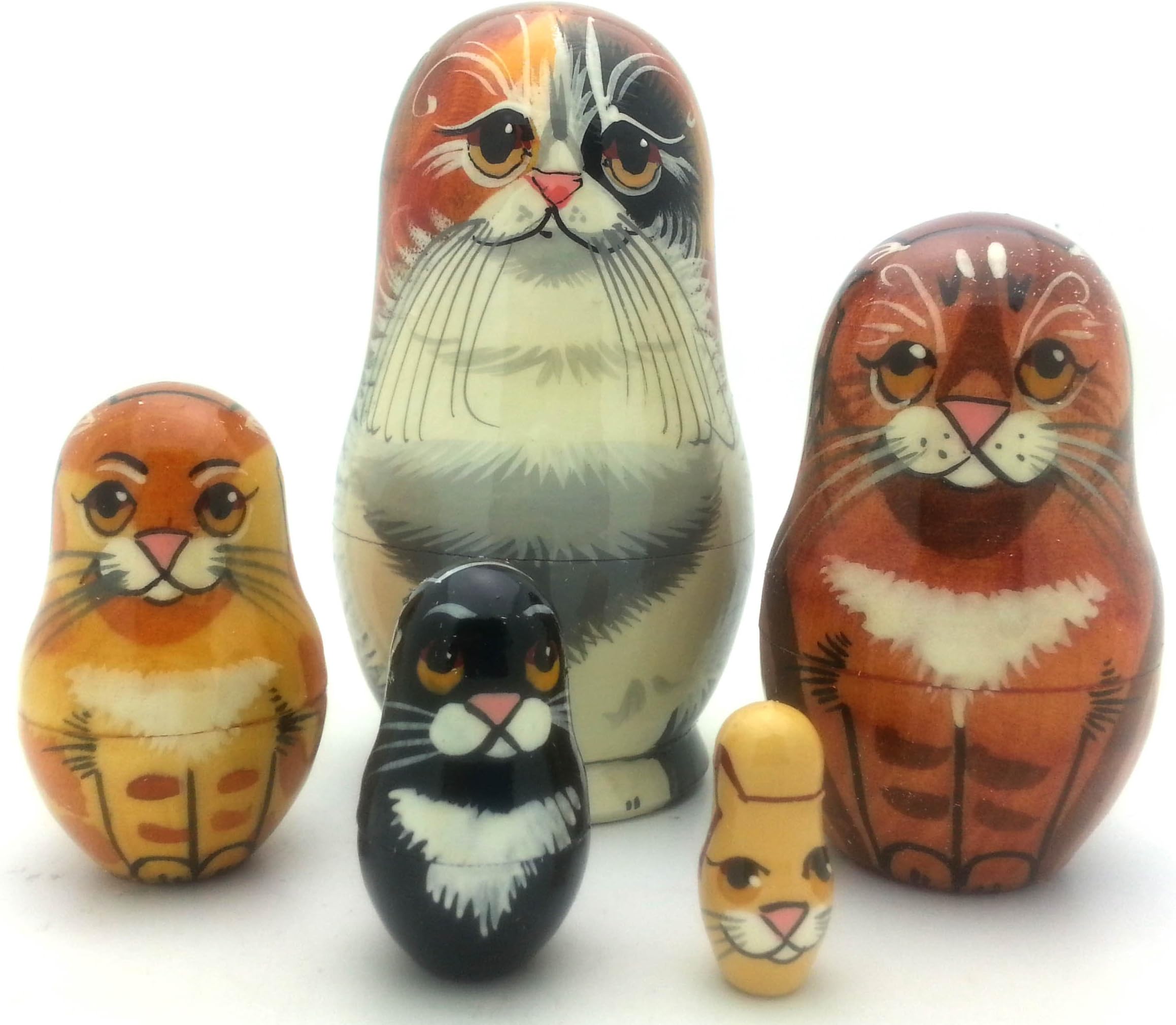 Black Cat nesting dolls Russian Hand Carved Hand Painted 5 piece matryoshka Set by BuyRussianGifts