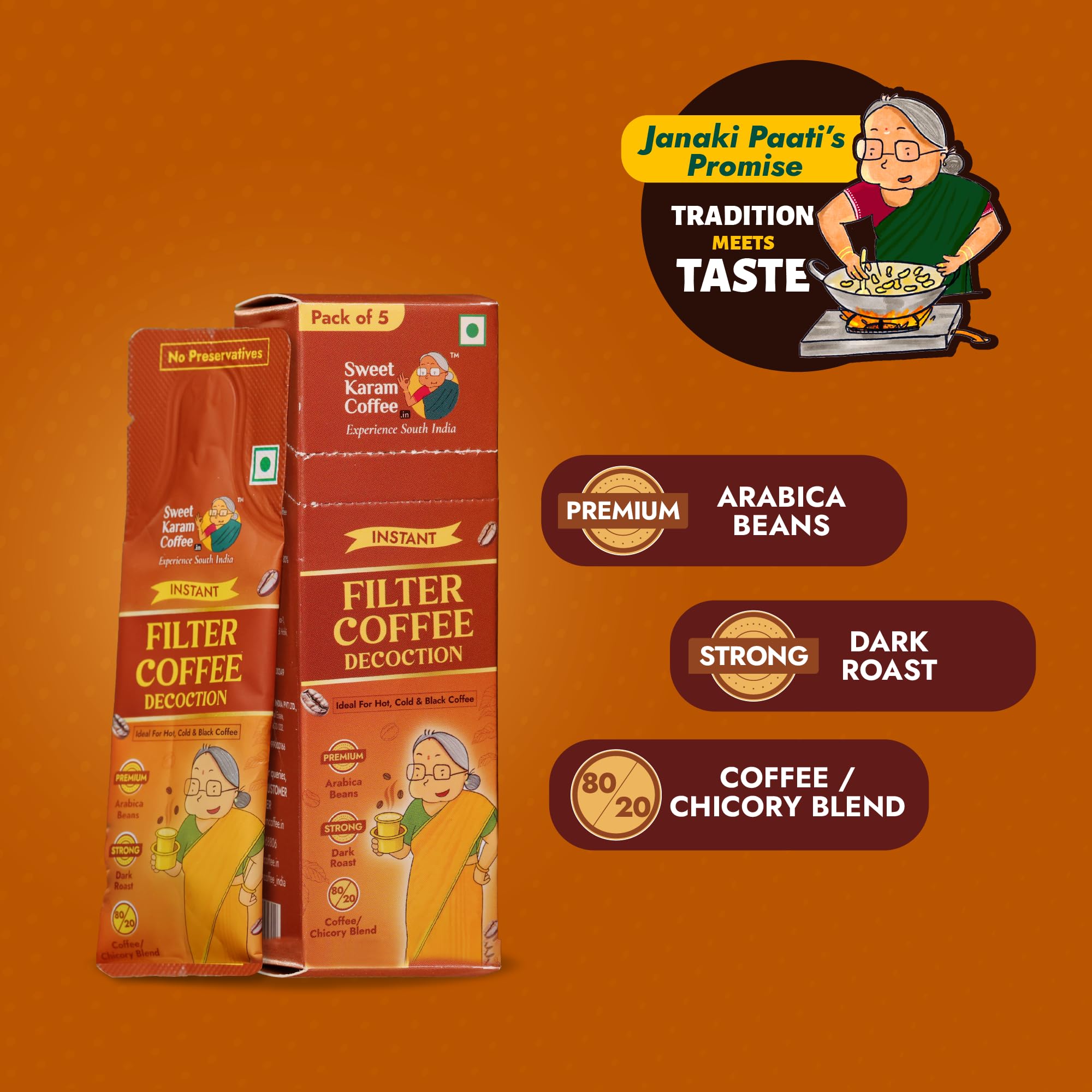 Sweet Karam Coffee Instant Filter Coffee Decoction Liquid - 75 ml (Pack of 1) | Authentic South Indian Dark Roast Premium Arabica Liquid | Ideal for Hot, Cold & Black Coffee | Ready-to-Use Sachets 4