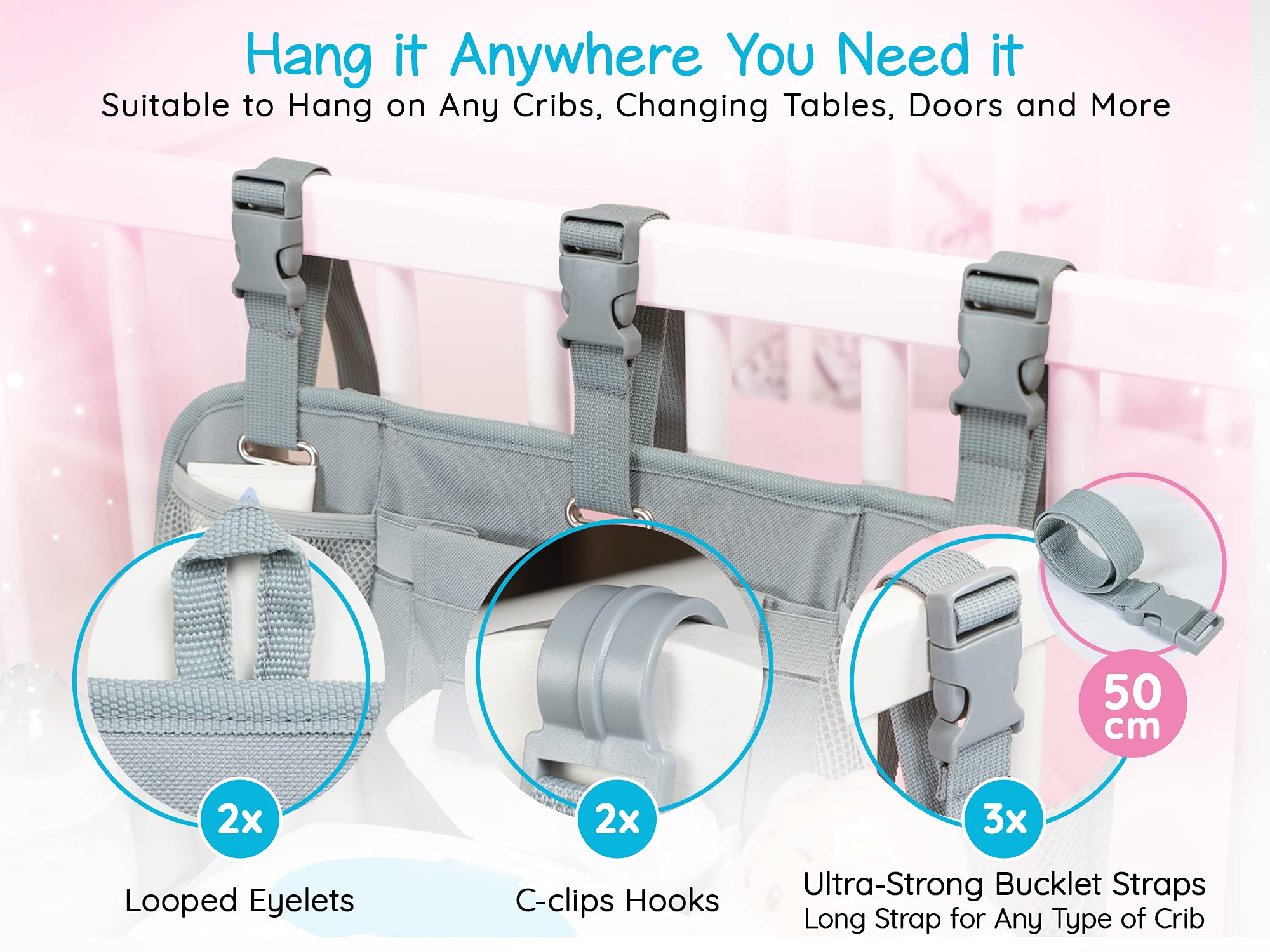 XL Hanging Diaper Caddy Organizer Reinforced Diaper Stacker for Crib that Keeps Shape