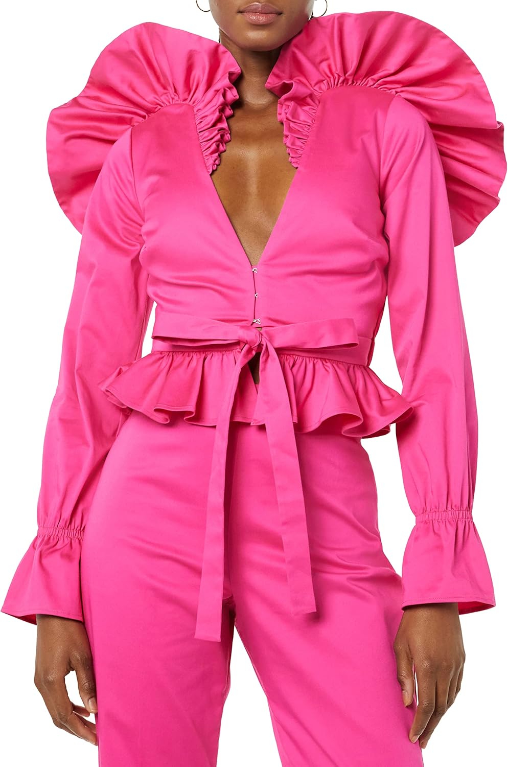 Making The Cut Womens Ruffle Long Sleeve Tie Front Jacket - Image 4