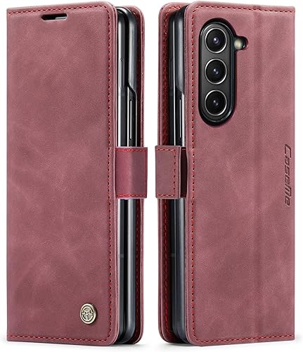 Miniatura 10 de Kowauri Funda para Samsung Galaxy Z Fold 5, diseño clásico de cuero con cierre magnético, con ranura para tarjetero, a prueba de golpes, funda
