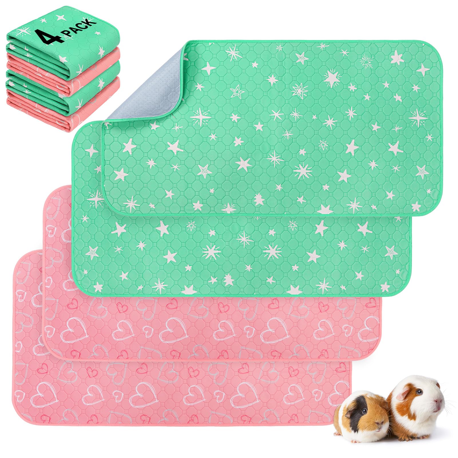 Scenereal 4 Pack Guinea Pig Cage Liner, Washable Small Animals Bedding, Waterproof Reusable Anti Slip Guinea Pig Pee Pad