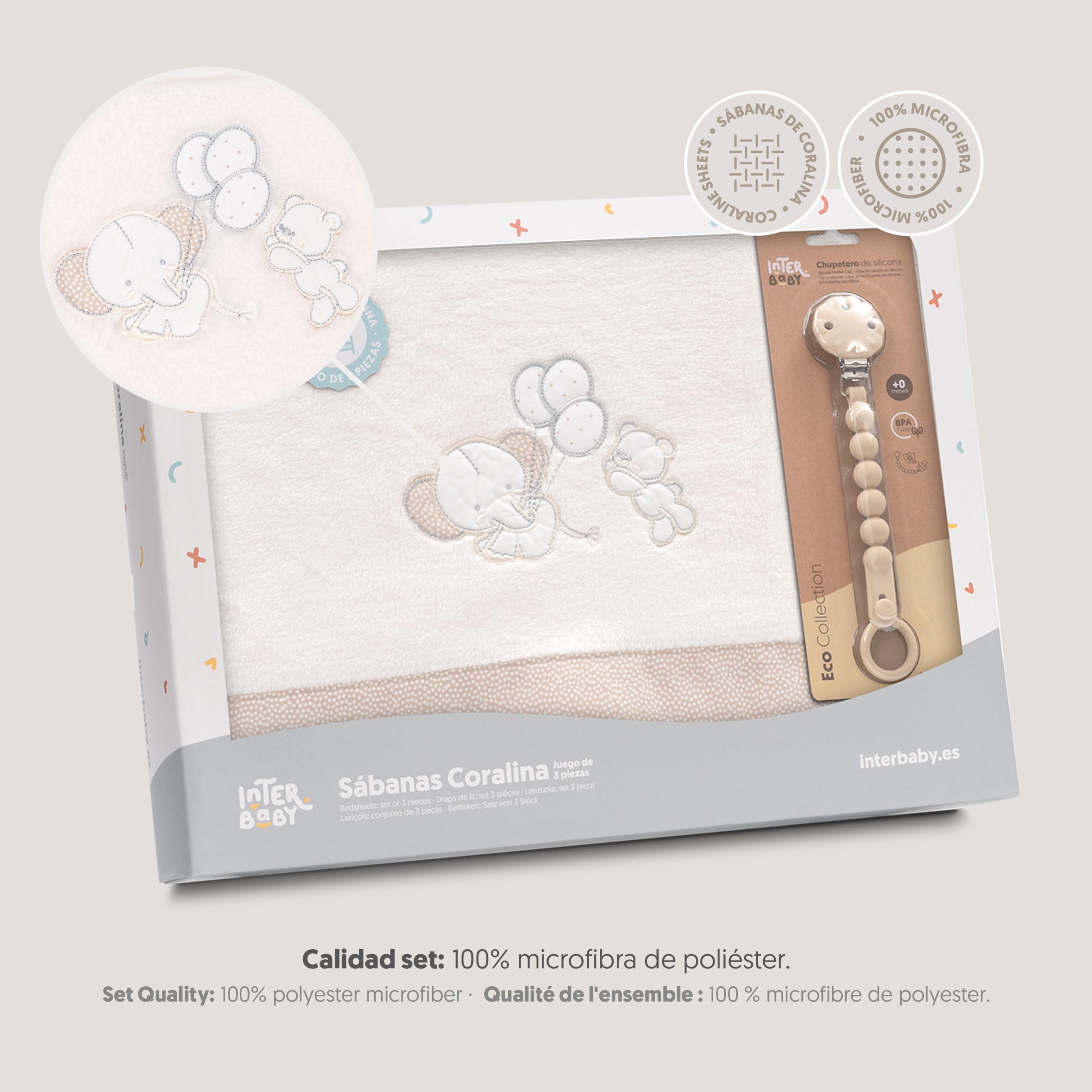 Interbaby Love - Parure De 3 Draps Pour Minicuna Beige, Coton Piqué Doux Et Confortable
