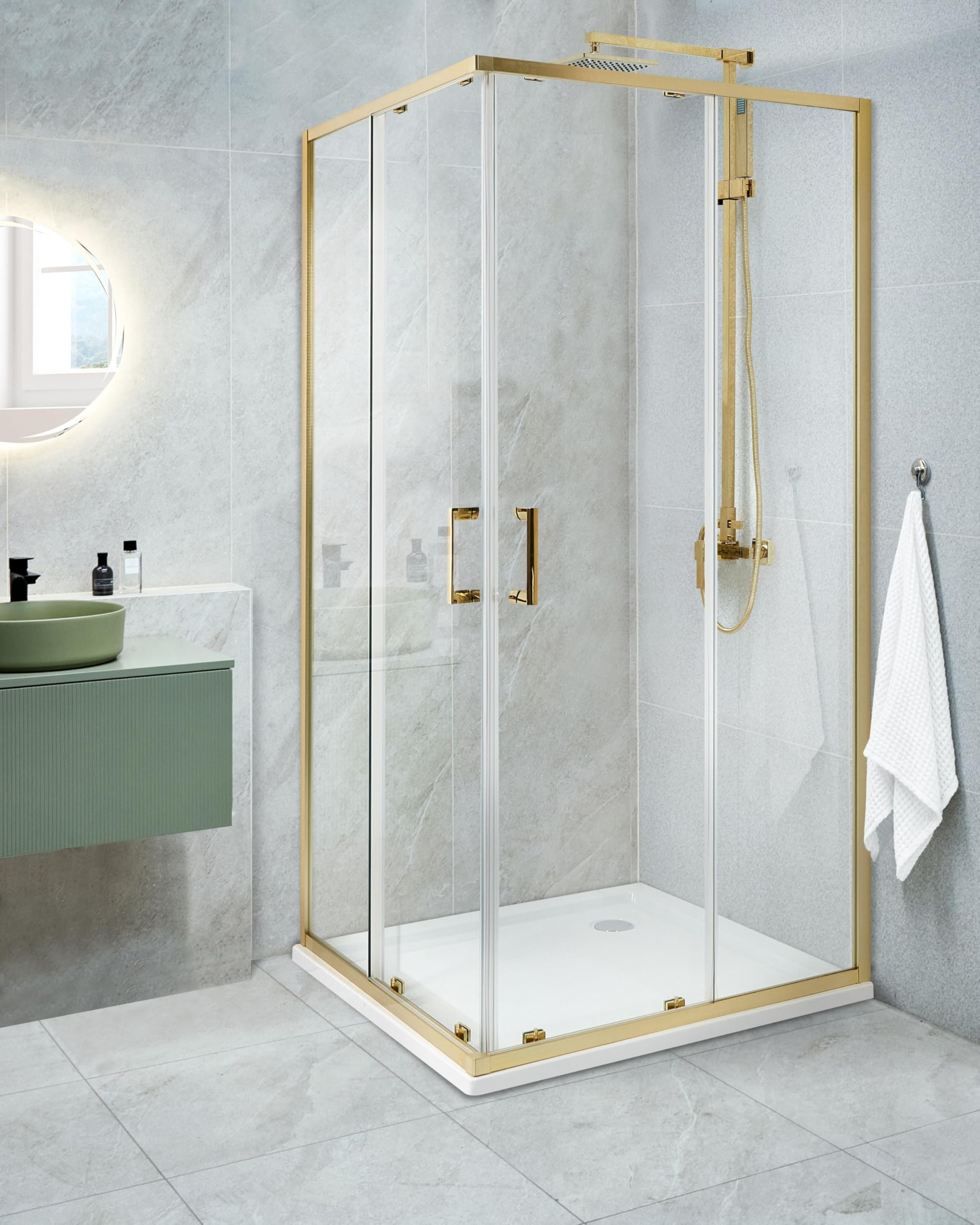 Cabina de ducha vidrio templado puerta doble corredera dorado 90 x 90 x 185 cm Tela