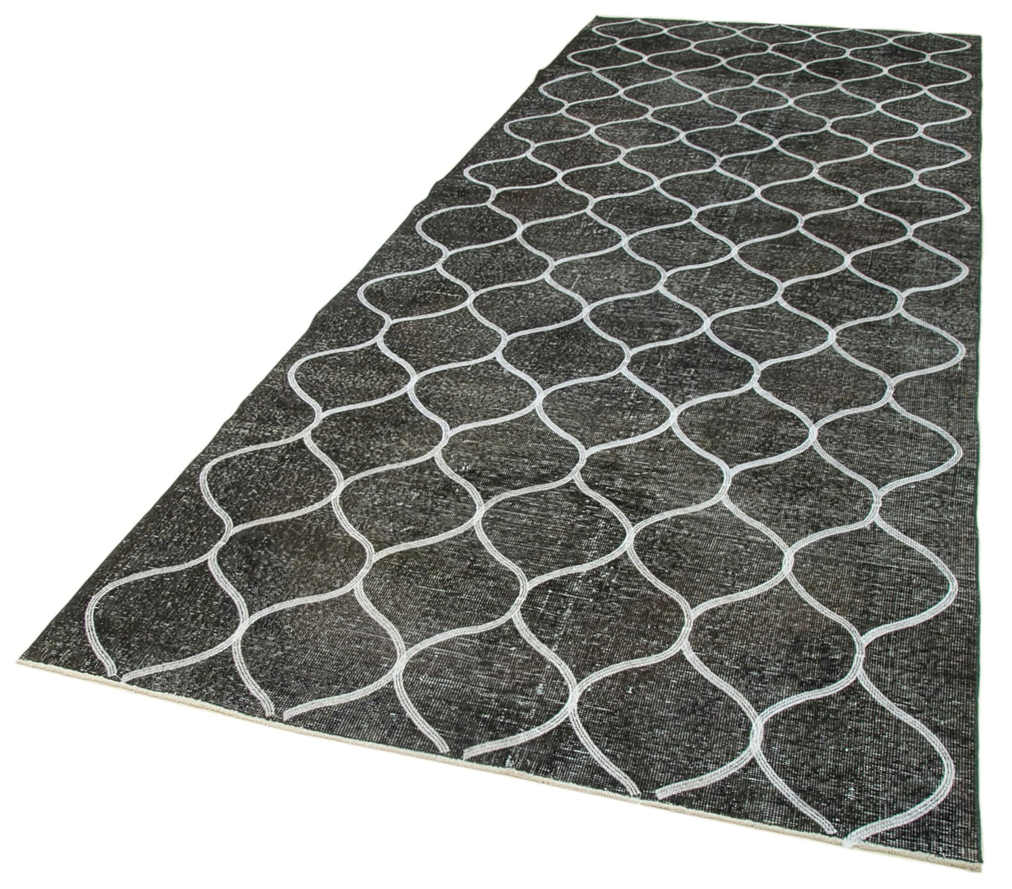 49 x 1210 - 145 x 392 Cm Geometric Carpet Black Geometric Bohemian Wool Cotton Handmade Handknotted Vintage