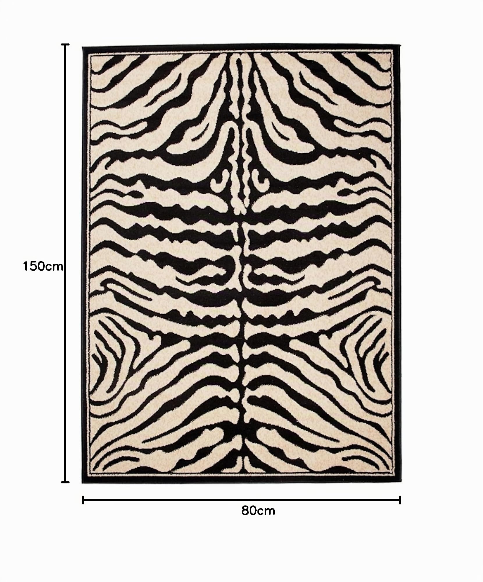 TAPISO Atlas Alfombra Suave de Pelo Corto Resistente Diseño Moderno Piel Animal Negro Crema Alfombra de Salón Habitación Dormitorio Comedor Oeko-Tex 80 x 150 cm
