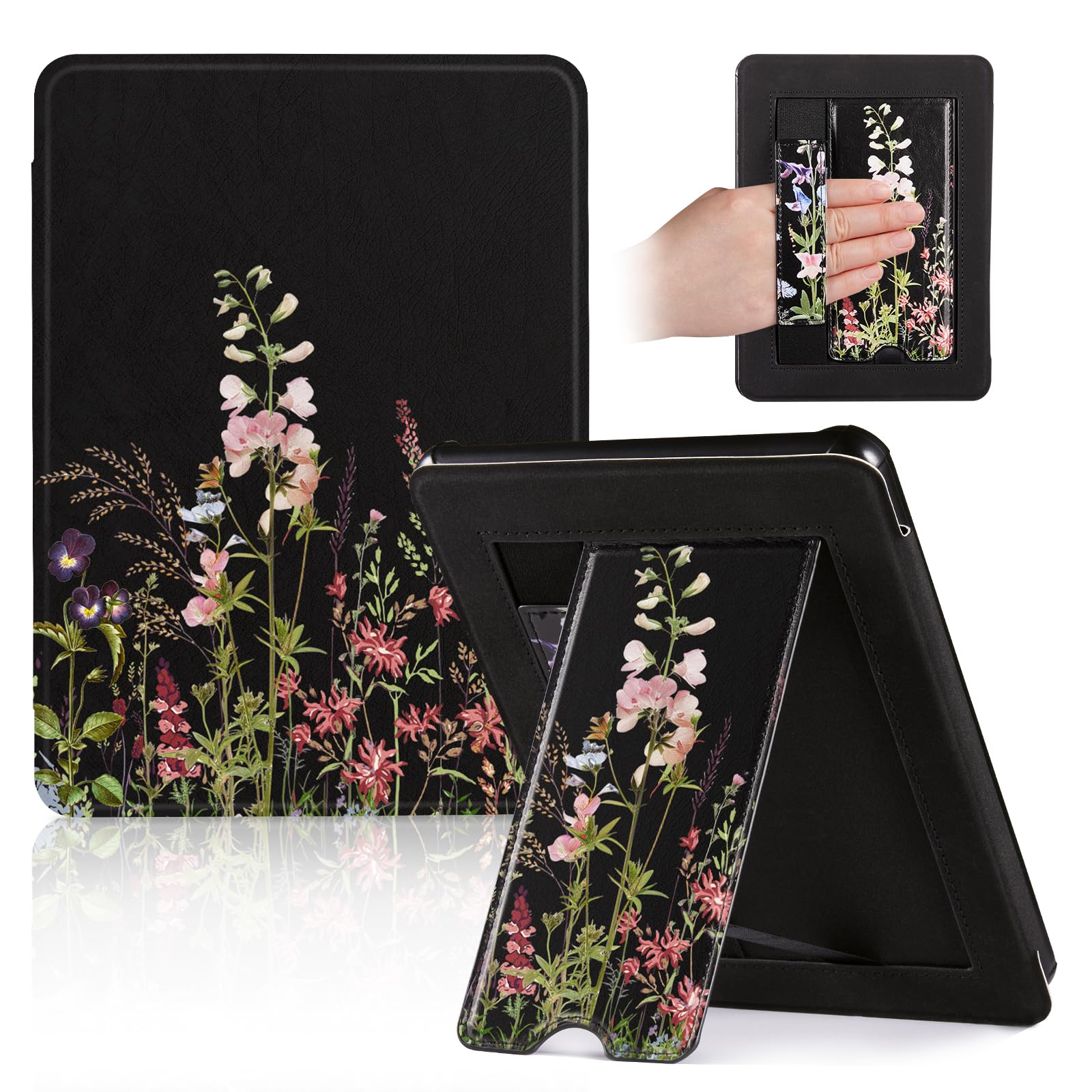 CoBak Lightweight Stand Cute Case for 7" Kindle Paperwhite 12th Gen 2024 and Kindle Colorsoft with Right Hand Strap - Compatible with iPhone MagSafe, for Samsung/Anker Wireless Charging Pads
