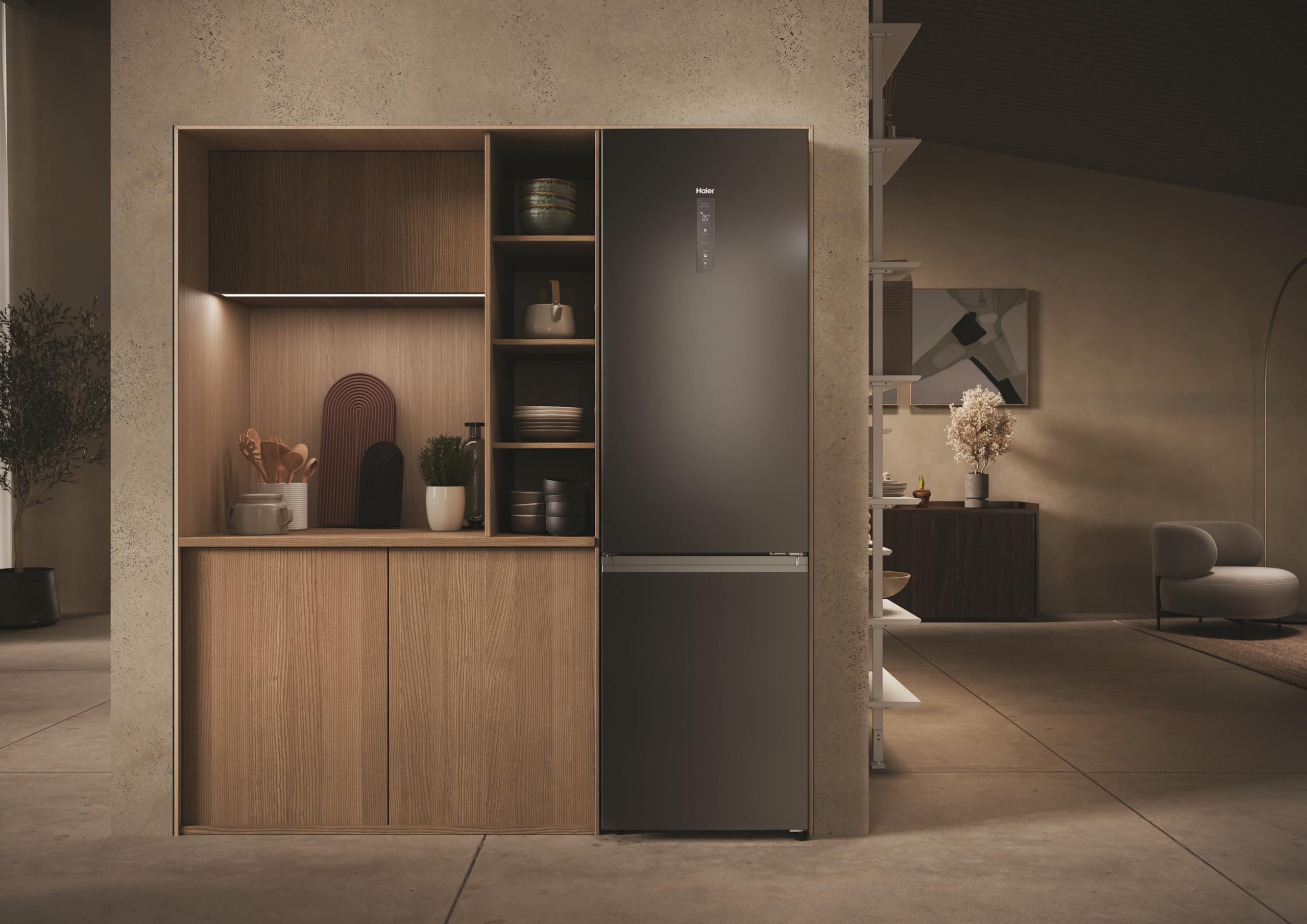 Haier 2D 60 Series 3 Pro HDPW3620CNPD - Frigorífico Combi, Funciones inteligentes, Conexión WIFI, Motor Inverter, Cajón My Zone Pro, Total No Frost, Ancho 60cm, 406L, Iluminación LED, Dark Inox