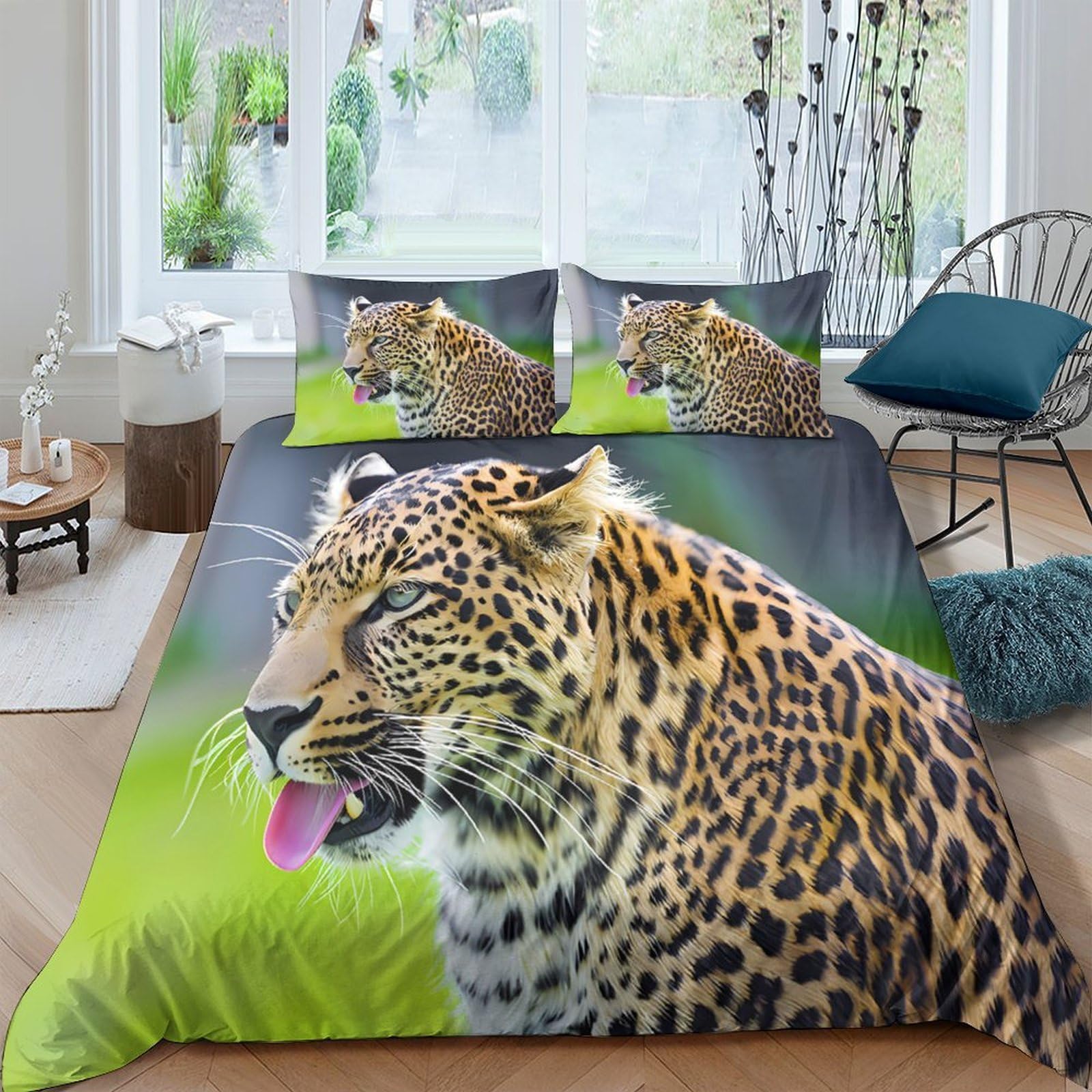 Ctjqhvkz Style-9 3D Printed Leopard Pattern Fitted Sheet Microfiber Soft Breathable Wild Cat Bed Cover For Bedroom Guest Room Decor Single（135X200cm）