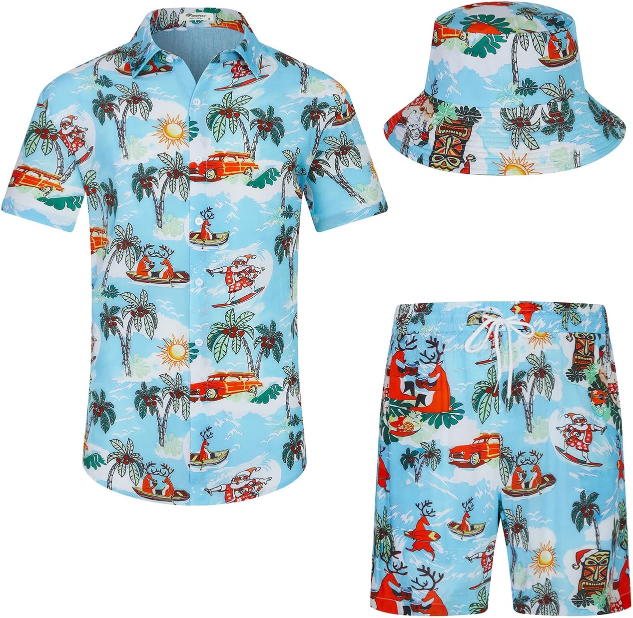 EISHOPEER Men's Flower Hawaiian Sets Casual Short Sleeve Shirt and Shorts Suits Outfits with Bucket Hats
