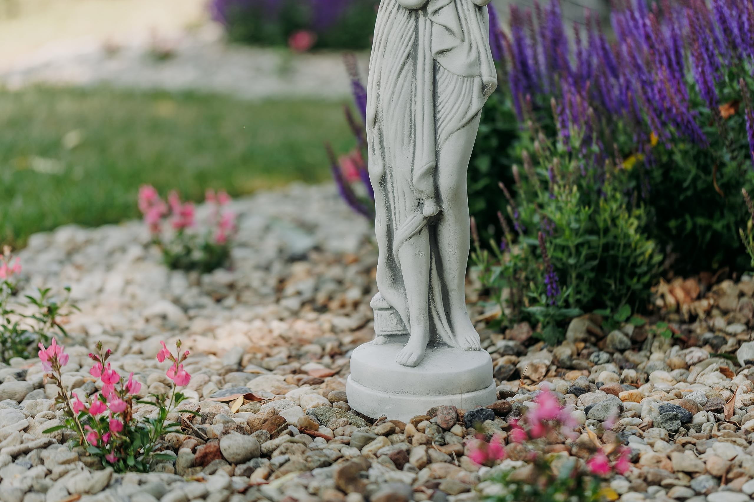 gartendekoparadies.de Statue der Pandora auf Rundem Sockel, Steinfigur, Grau, Frostsicher aus Steinguss, H. 73 cm, 12 kg für Außenbereich