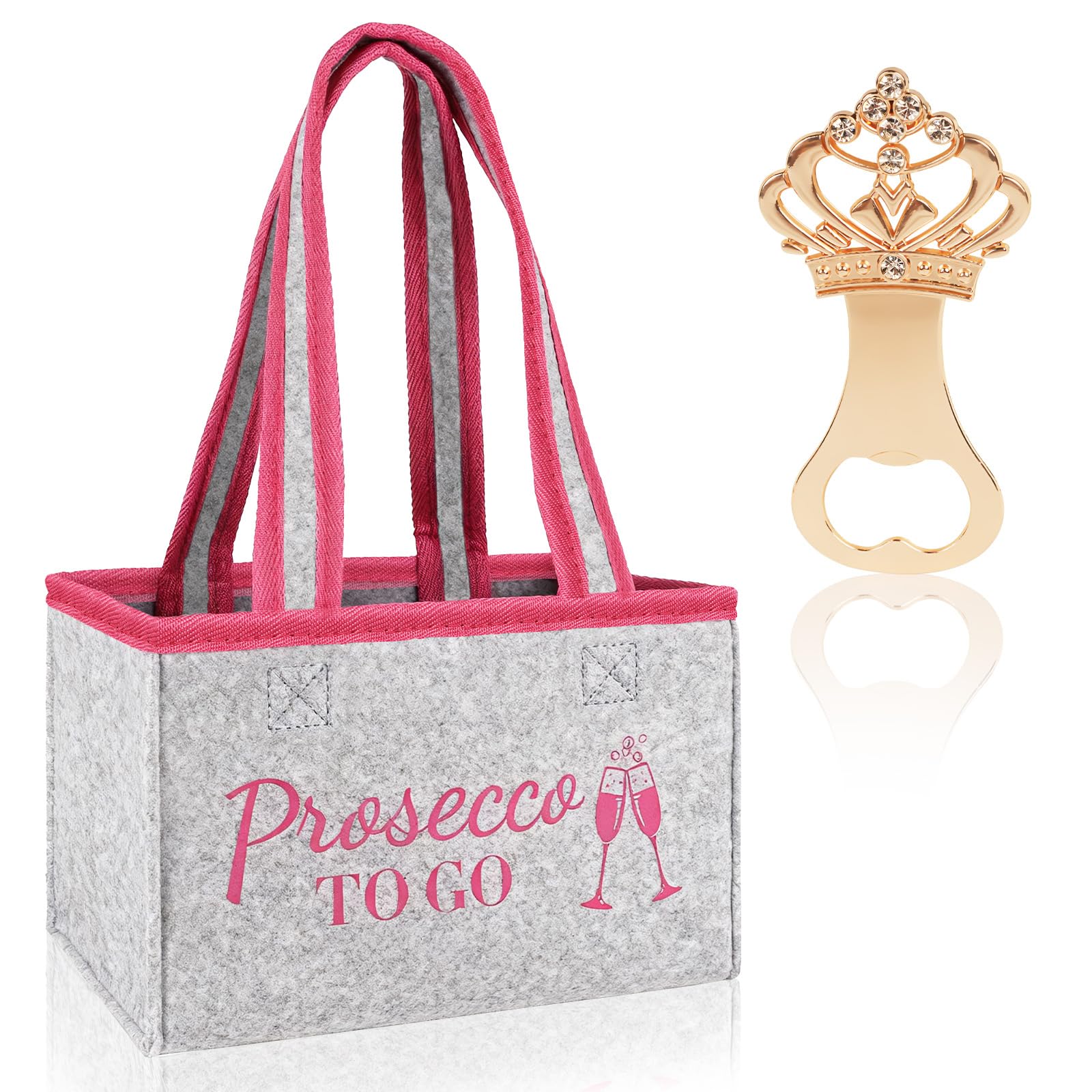 WenmthG Damen Flaschentasche Biertasche mit Flaschenöffner Geburtstag Geschenke für Frauen Schwester Freundin Frau Kollege, Prosecco to go Filztasche für 6 Flaschen