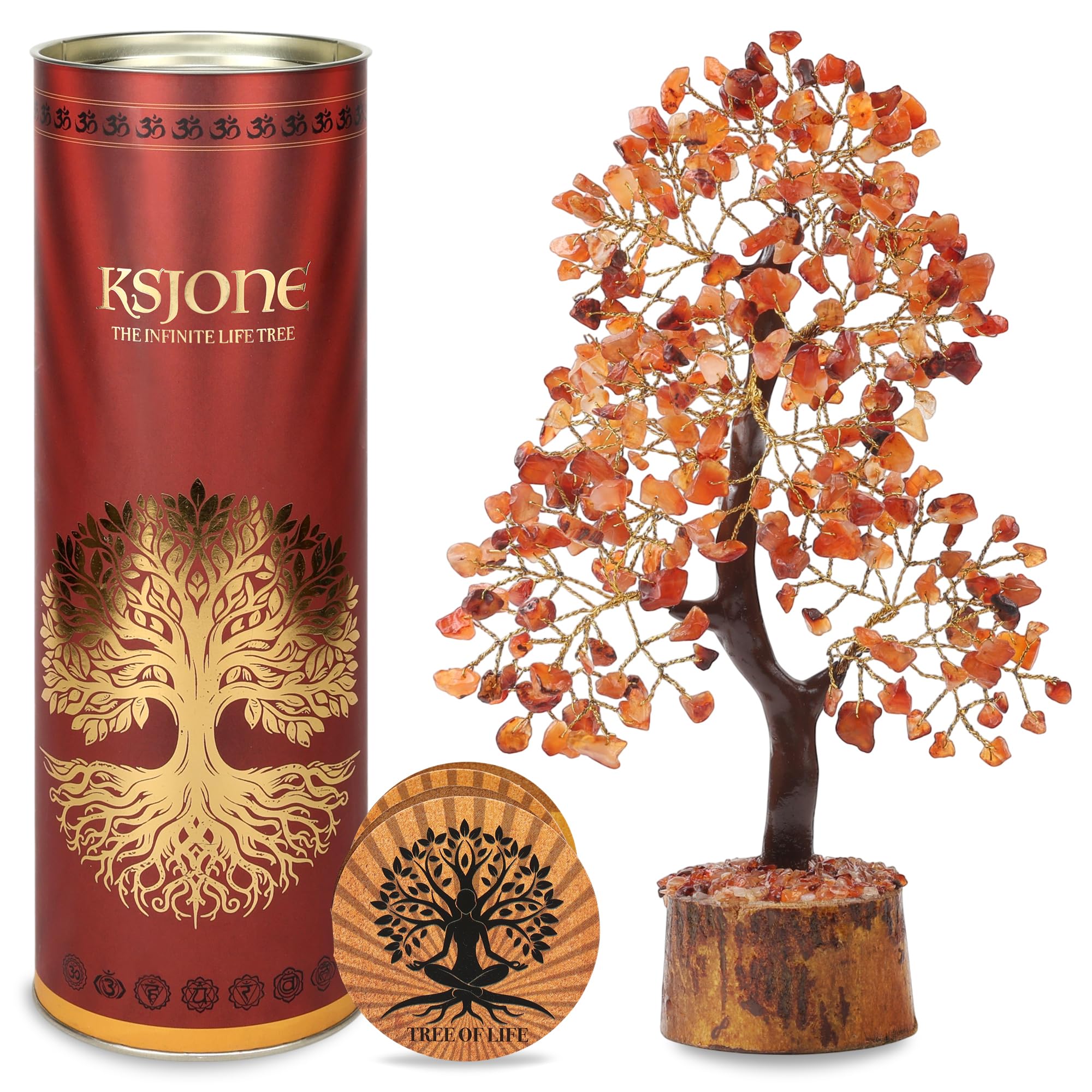 KSJONE Carnelian Crystal Tree of Life Handmade Feng Shui Bonsai Crystal Healing Money Tree | Boho Decor | Home Decor Trees for Positive Energy, Money, Good Luck Birthday Gifts for Women, Mom