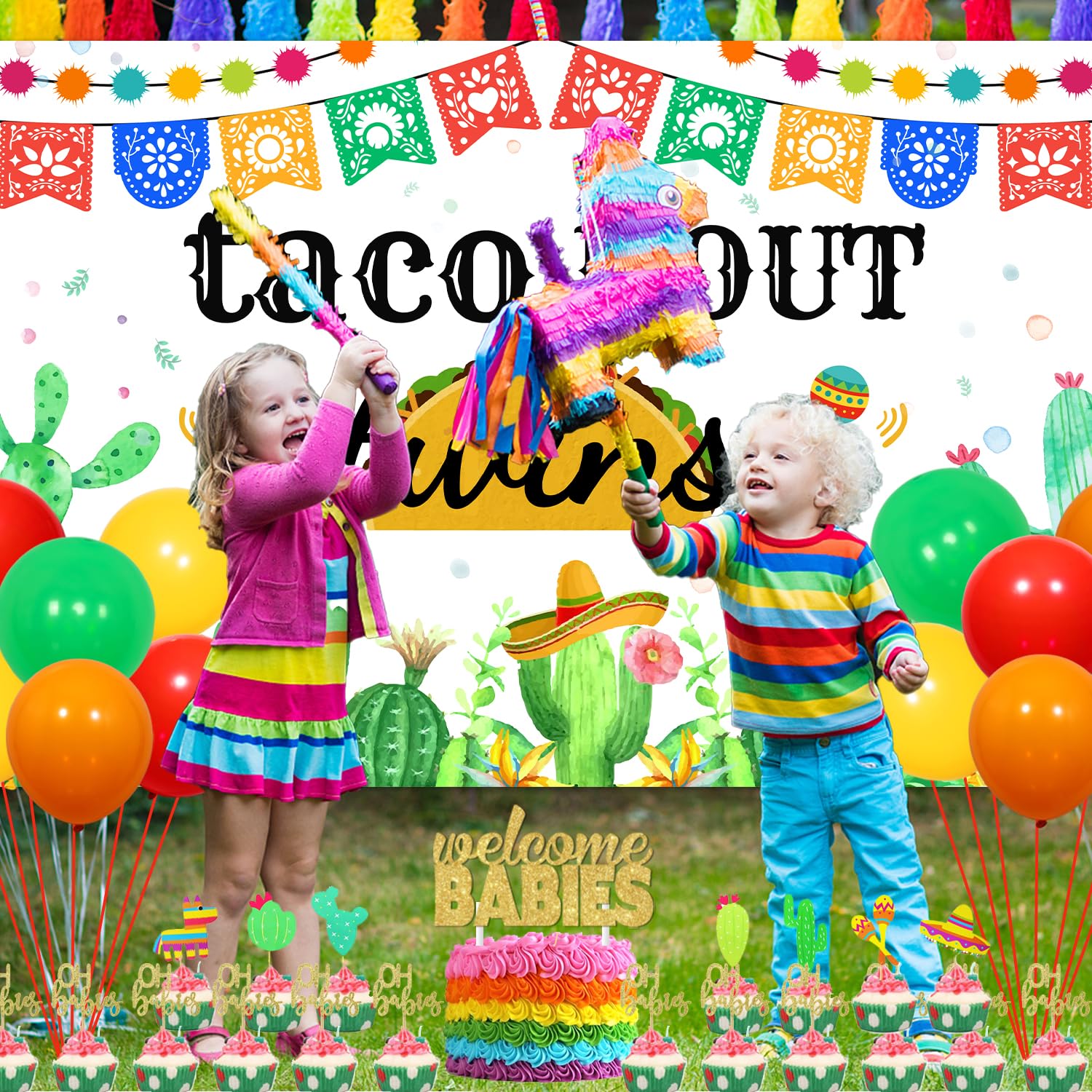 Taco Bout Twins meksykański motyw dekoracje na baby shower powitalne dziecko z tłem fiesty toppery na ciasto na Cinco de Mayo Baby Shower artykuły imprezowe