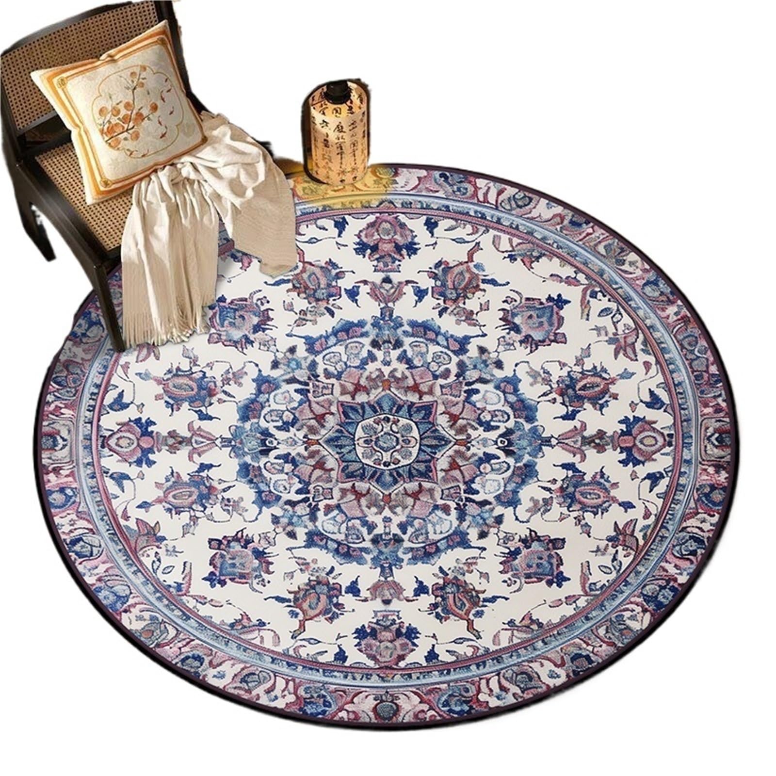 Tapis rond bohème 180x180cm antidérapant et doux Color6 WNBFTTK