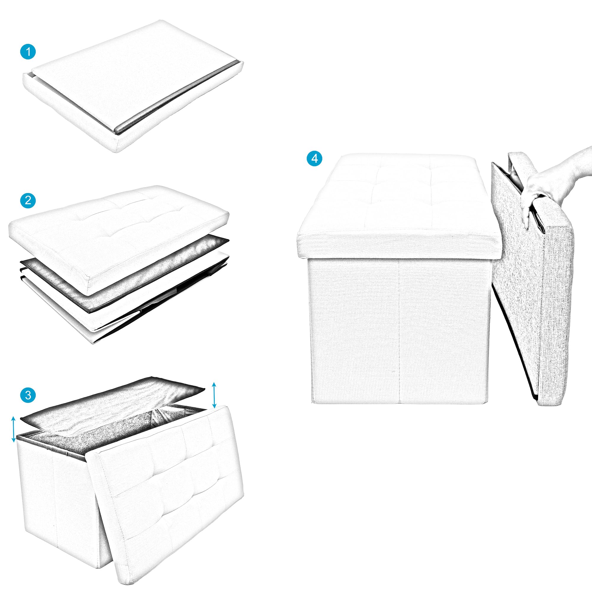 INTIRILIFE Banco Plegable 49x30x30cm en Gris - Asiento Cubo de Tela con Espacio de Almacenamiento y Tapa en Aspecto de Lino - Asiento Cubo reposapiés Plegable Caja de Almacenamiento arcón Taburete