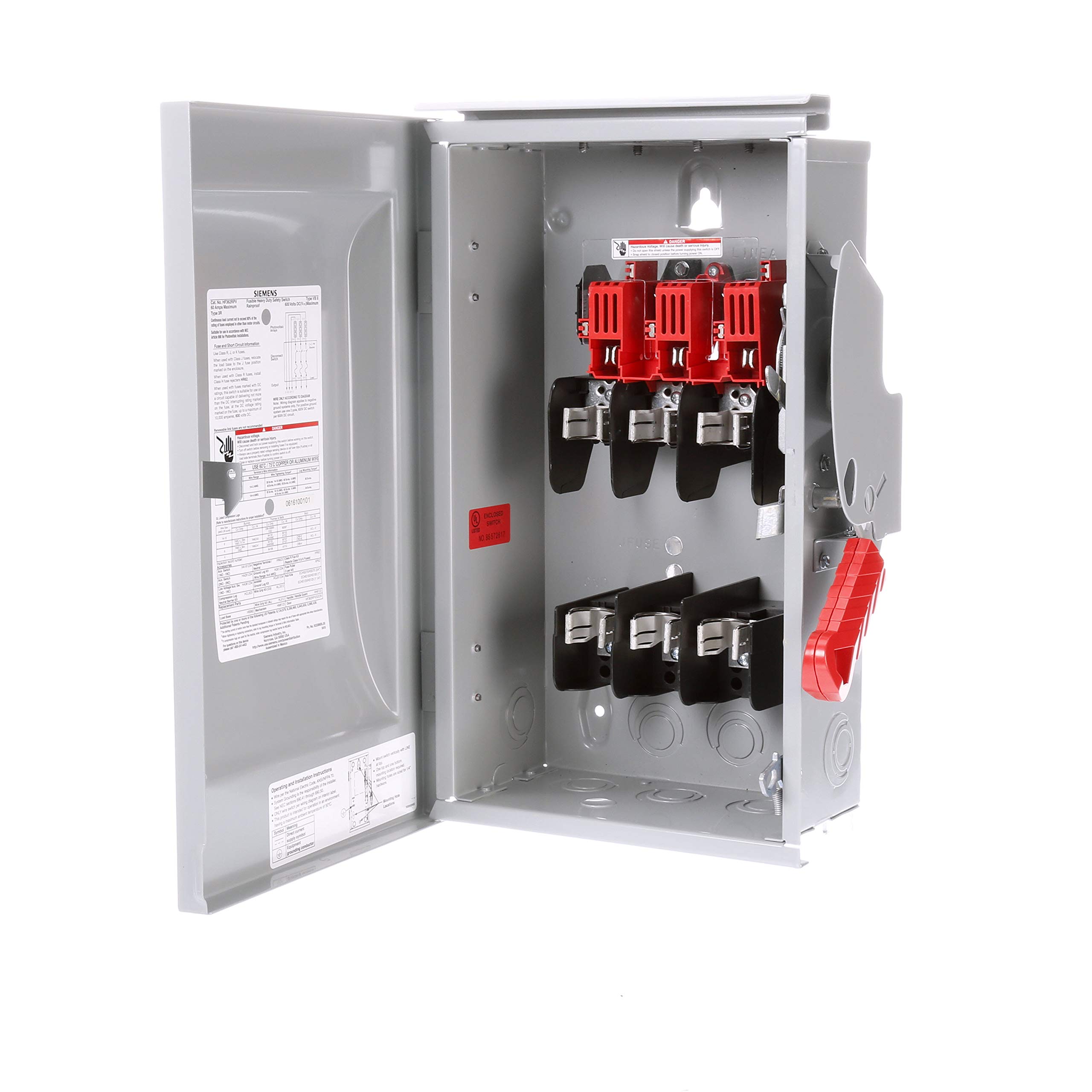 Siemens HF362RPV 60 Amp 3 Pole 600V DC PV 3 Wire Fused Heavy Duty
