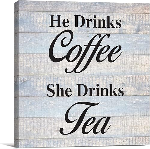 Miniatura 1 de He Drinks Coffee She Drinks Tea Impresiones en lienzo para decoración de pared, letrero de escritorio para amantes del café, té, póster, pintura