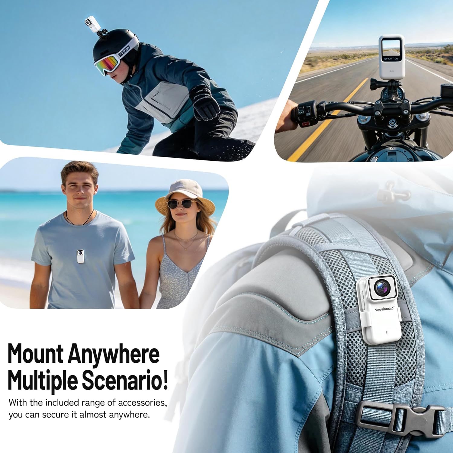 4K Body Camera with WiFi, POV Action Cam for Motorcycling Skiing Cycling Vlogging Sports, Magnetic Wearable Thumb Camera for Hands-Free Recording, Waterproof Portable Video Recorder, 64GB Card, White