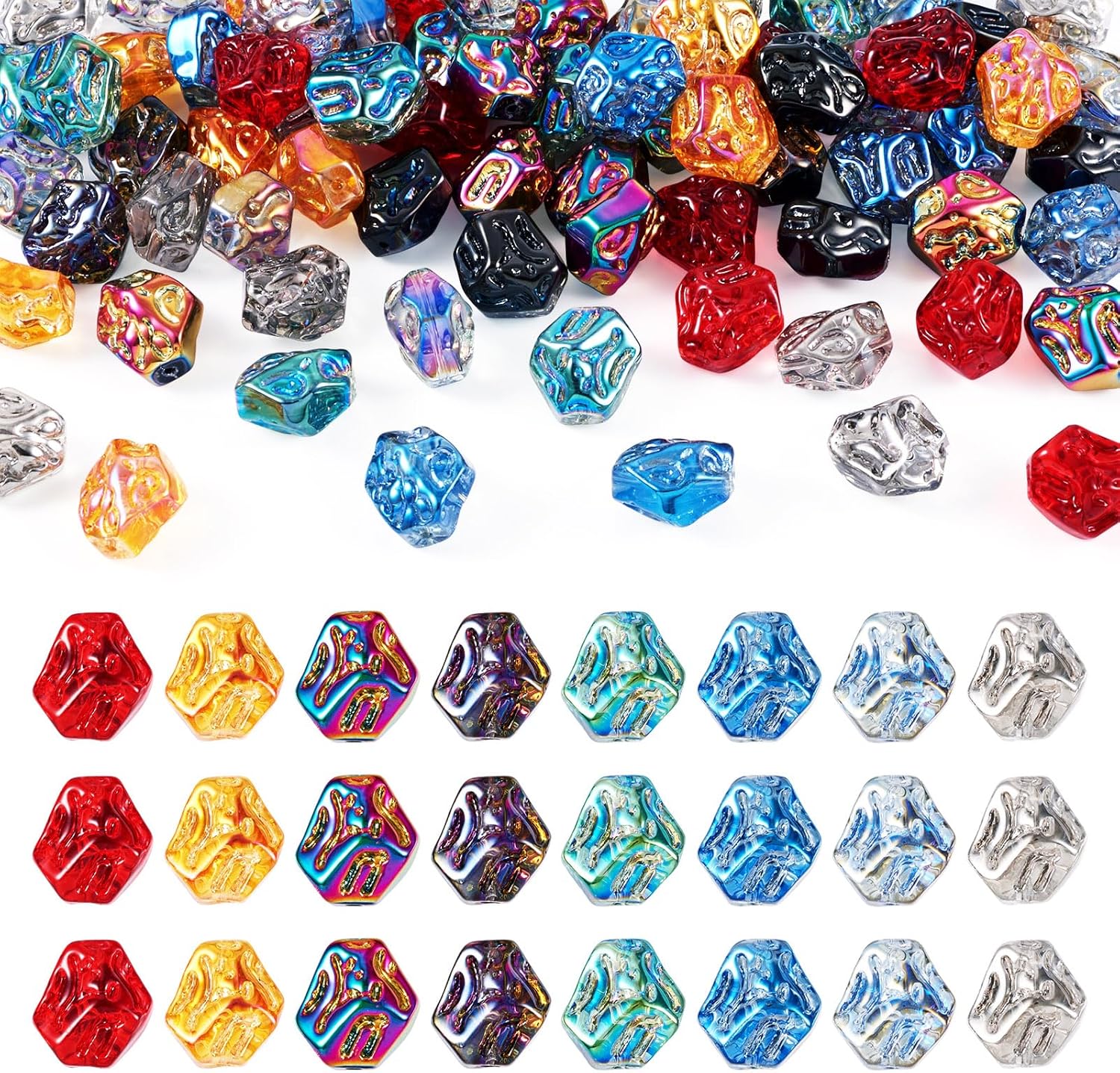 80 Pcs Irregular Glass Beads Nugget Metallic Beads Crystal Loose Spacer Beads Bulk for Jewelry Making Friendship Bracelet Necklace DIY Earring Key Chain Women