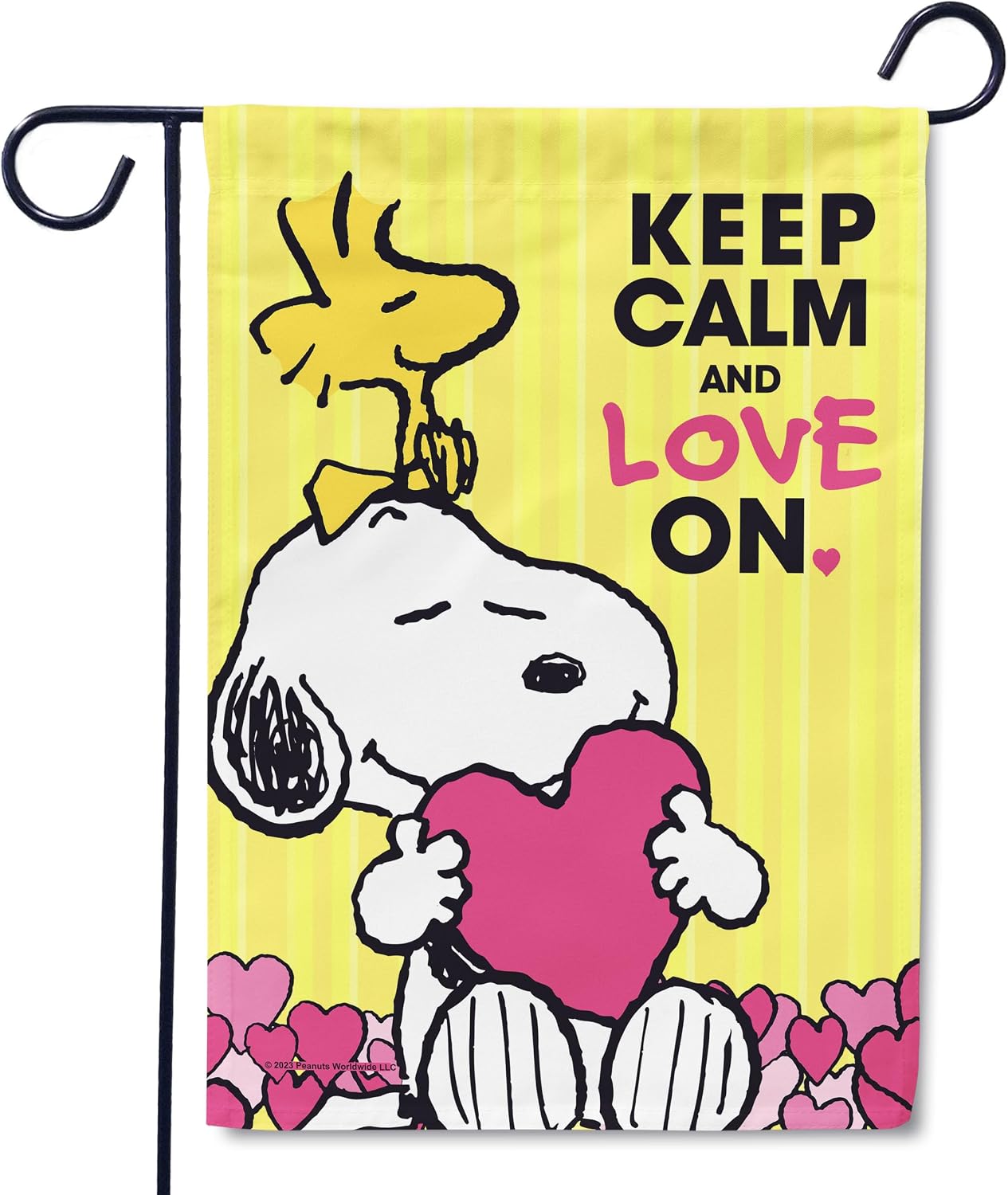 Flagology, Peanuts Keep Calm and Love On Snoopy Garden Flag 12" x 18", Happy Valentine’s Day Outdoor Décor, Licensed Peanuts Yard Flag