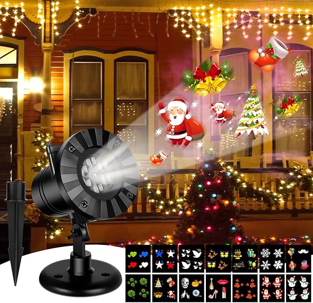 OKYUK Christmas Lights Projector, IP65 Weatherproof LED Projector Light 14 Slides Holiday Snowflake Light for New Year Party Outdoor Indoor Gardens Lawn Patio Decor Kids Room Night Light