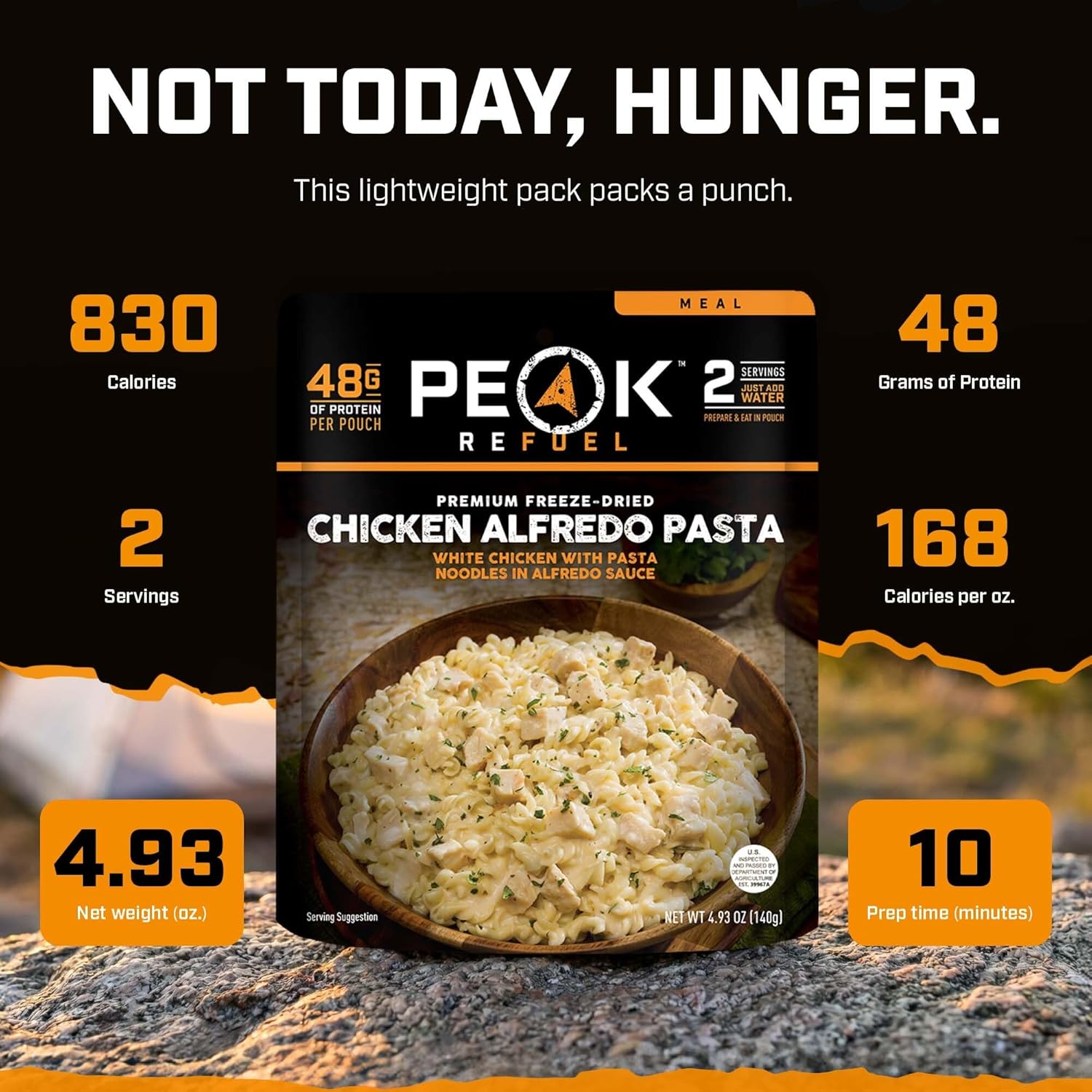 Peak Refuel Chicken Alfredo Pasta 2-Pack | Premium Freeze Dried Camping Food | Backpacking & Hiking MRE Meals | Just Add Water | 100% Real Meat | 48g of Protein Per Pouch | 2 Servings Per Pouch