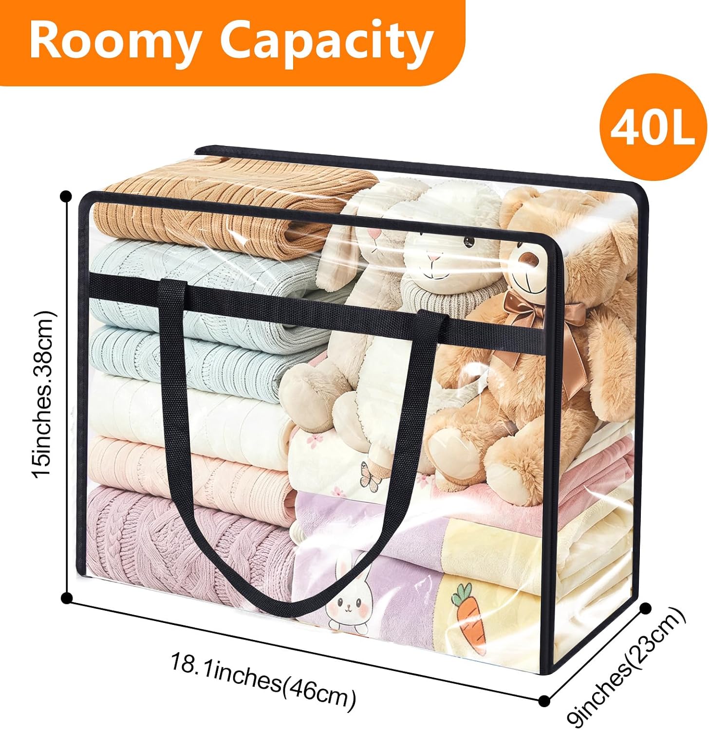 4 Pack Clear Clothes Storage Bags, Vinyl Blanket Storage Containers with Heavy Duty Zipper, Foldable Moving Bags, Closet Organizers for Bedding, Clothing, Comforters, Linens, Duvet (40L)