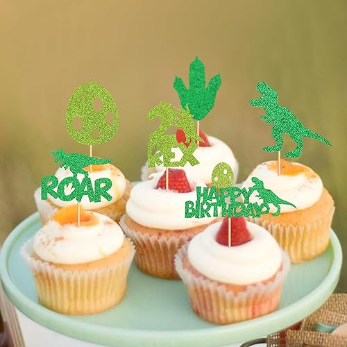 Miniatura 10 de 36 piezas de decoración de dinosaurios para cupcakes de dinosaurio para bebés, fiestas de cumpleaños infantiles, suministros decorativos perfectos