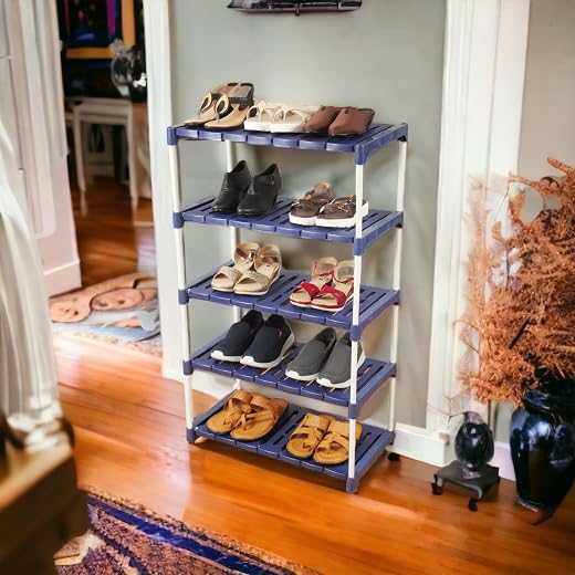 Novatic Multipurpose Shoe Stand Easy to Assemble 5 Shelves, 15 Pair Metal &amp; Plastic Shoe Rack For Home Office, Balcony, En...
