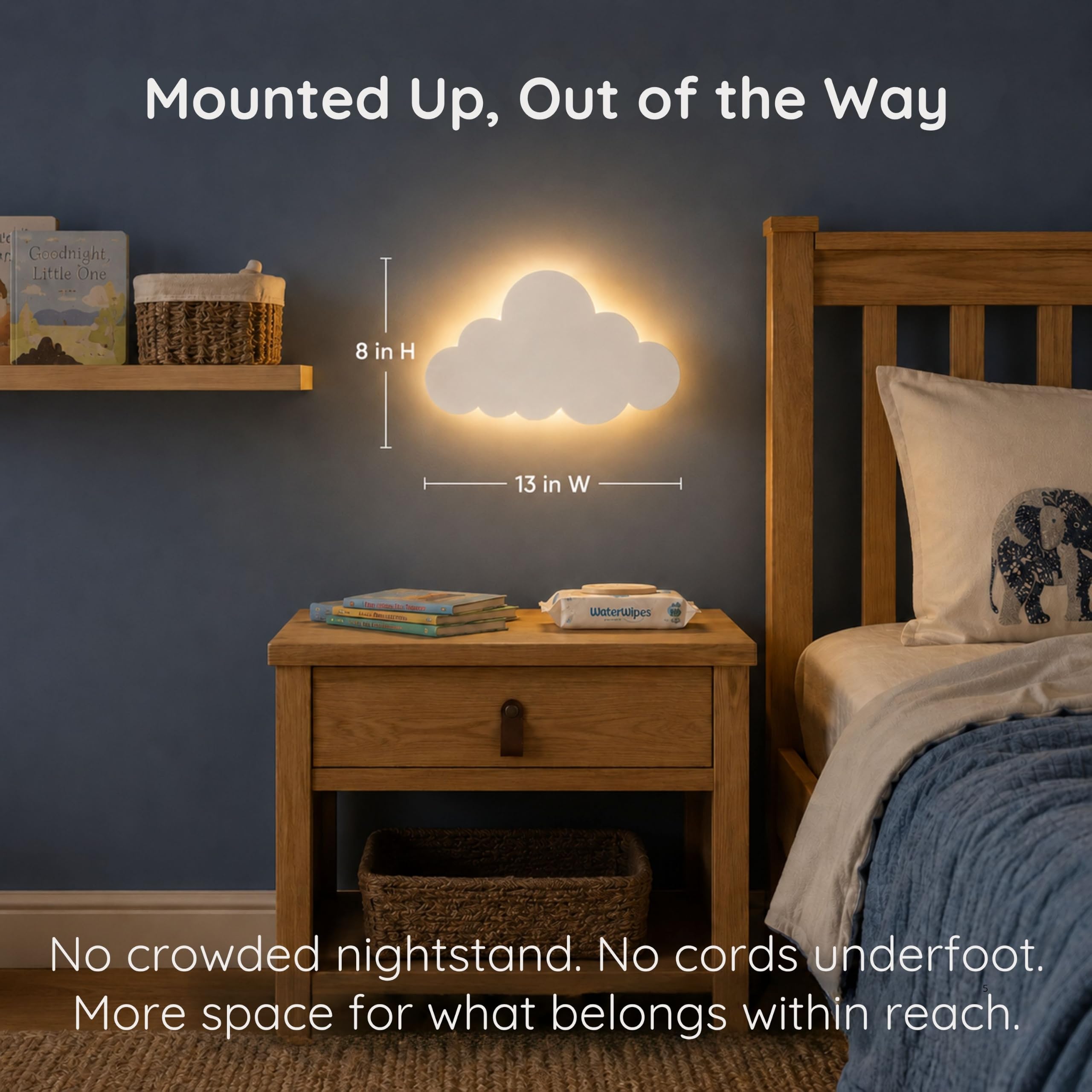 KALEOLI Lampe nuage pour chambre d'enfant - 68 étoiles - Rechargeable (sans cordon) - Décoration de chambre de bébé - Blanc, Bois
