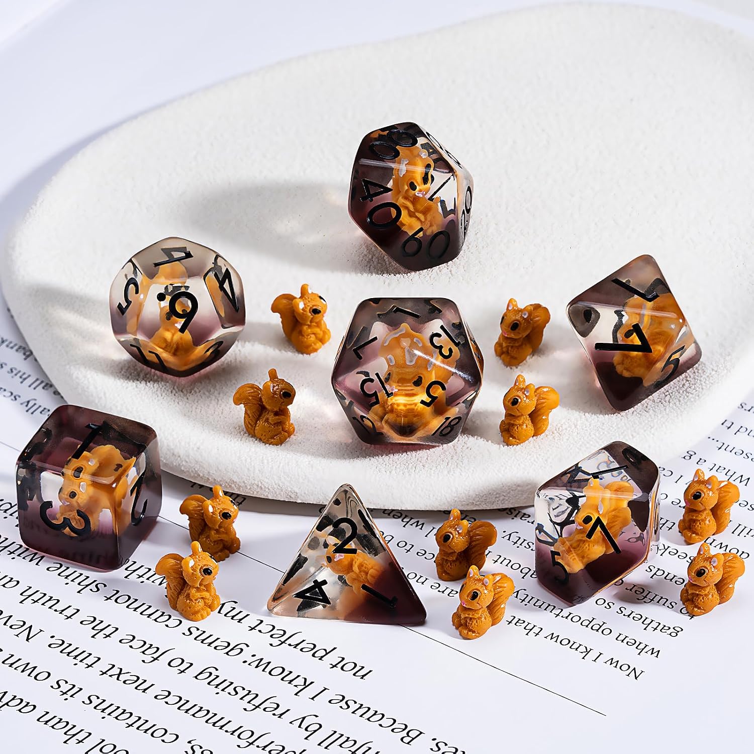 D&D Dice Set, Squirrel Resin Polyhedral Dice for Dungeons and Dragons, RPG, MTG DND 7-DIE (D4, D6, D8, D10, D12, D20, D%)