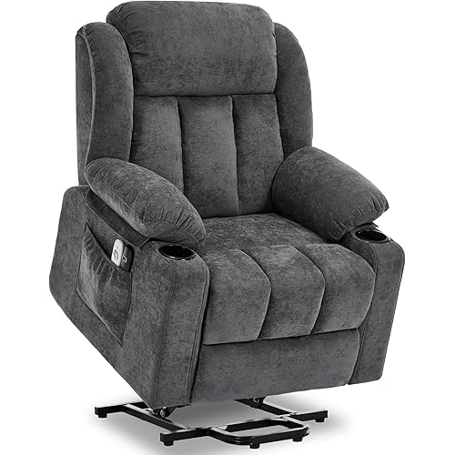 Power Lift Recliner Chair for Elderly with Massage and Heat, Recliner Chairs for Adults, Upgraded Fabric Reclining Sofa Chair with USB & Type-C Ports and Cup Holders, L1288(Grey)