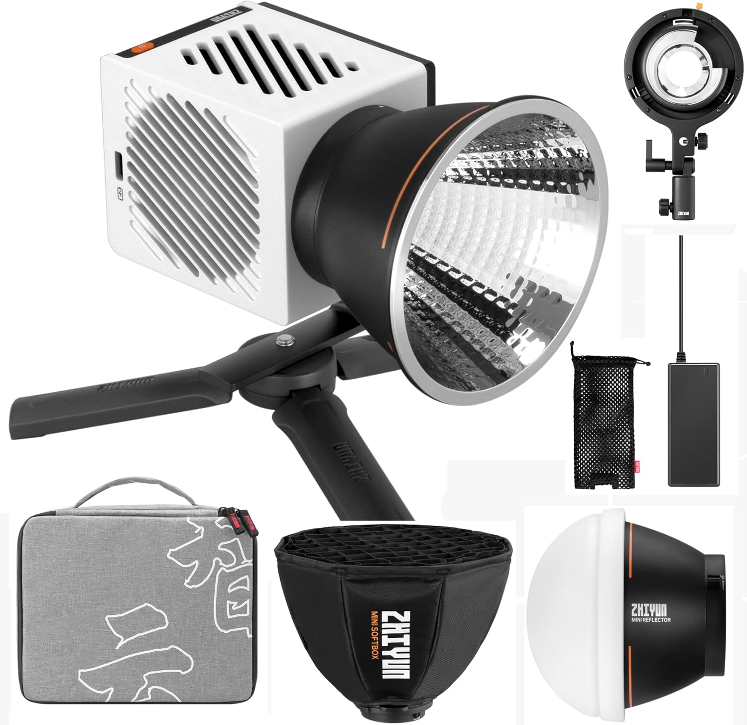 ZHIYUN G60 Combo Light, LED Bi-Color Video Light, CRI≥96, TLCI≥97, 300g Portable 60W COB LED Continuous Output Lighting,Bluetooth App Control ,With Bowens Mount Accessories DC/PD Power Supply