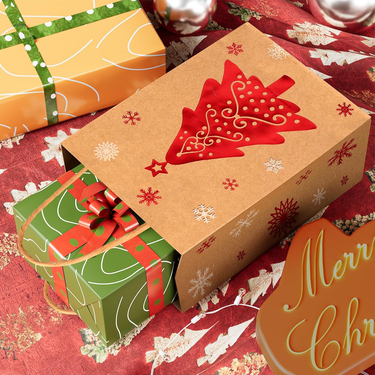 FUCDTEFC 24 Pack Small Christmas Gift Bags With Tissue Paper, Paper Gift Wrap Bags with Handles, Bulk Brown Kraft Paper Bags for Presents, Shopping, Party Favors, Birthday, Shopping, Retail, Christmas Gift image 5