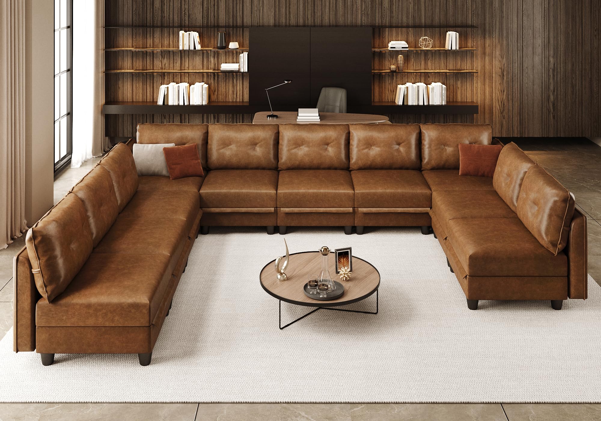 LLappuil Faux Leather Modular Sofa with Storage Modern Comfy Sectional Couches for Living Room Oversized 10 Seater U-Shaped