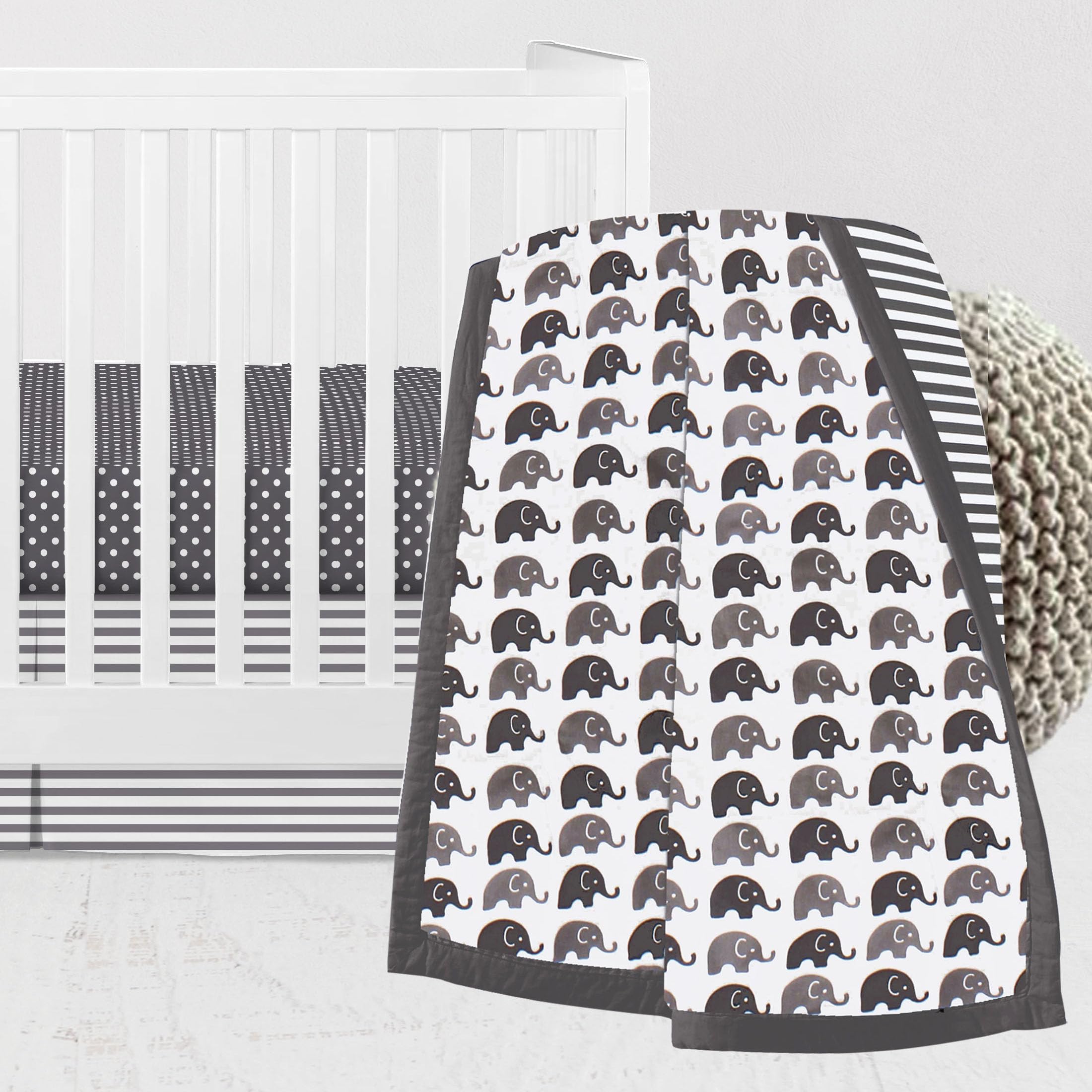 Bacati - Elephants White/Gray 3 pc Crib Bedding Set