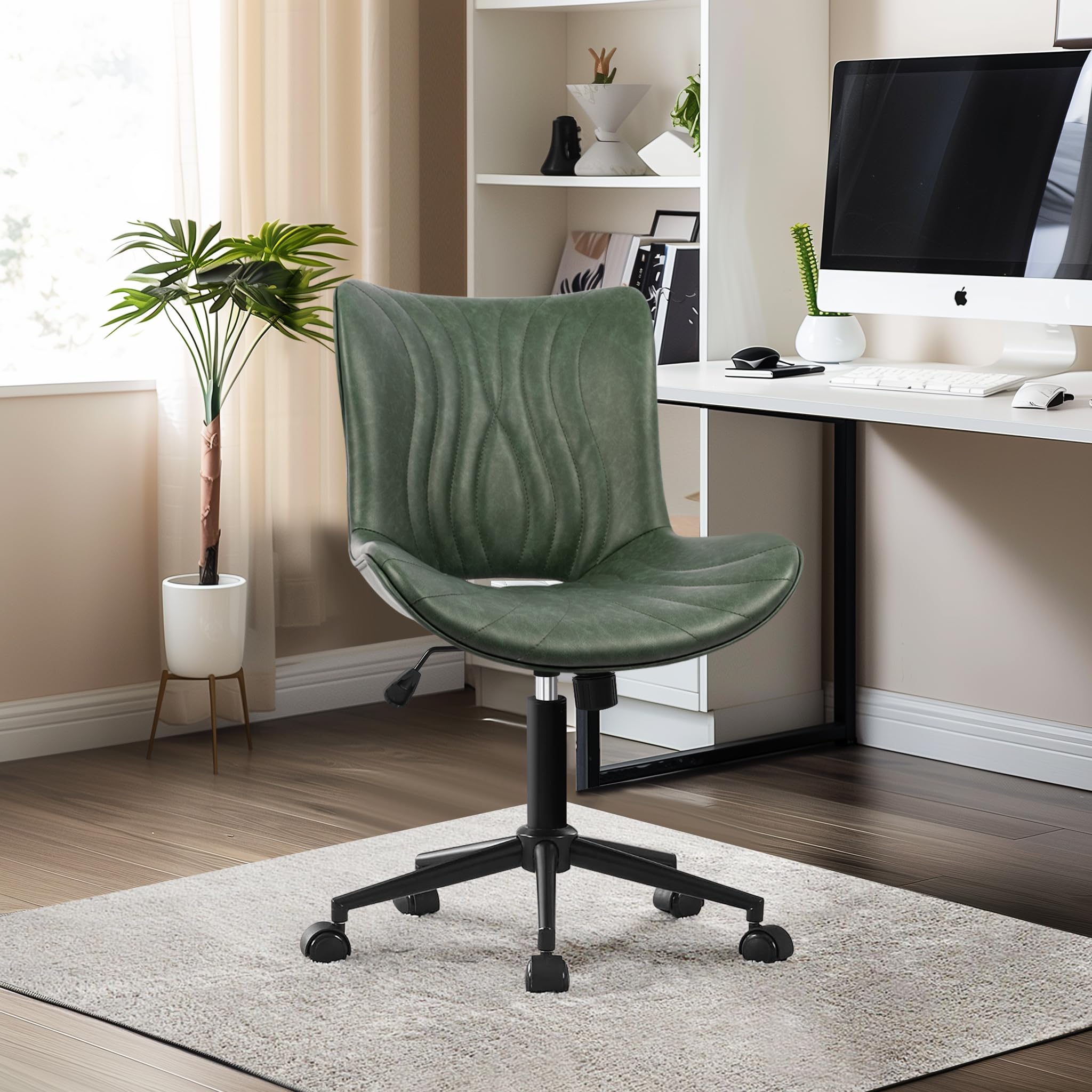 Office Chair Armless Desk Chair with Wheels Ergonomic Comfy Home Office Computer Task Chairs Faux Leather Padded Cute
