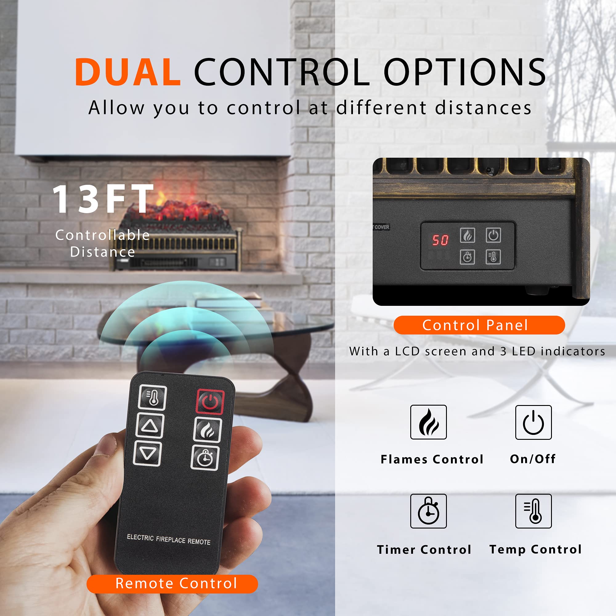Amazon.com: VIVOHOME 23 Inch 110V 1400W Portable Electric Fireplace Insert  Log Heater with Realistic Ember Bed and Remote Controller Golden : Home u0026  Kitchen