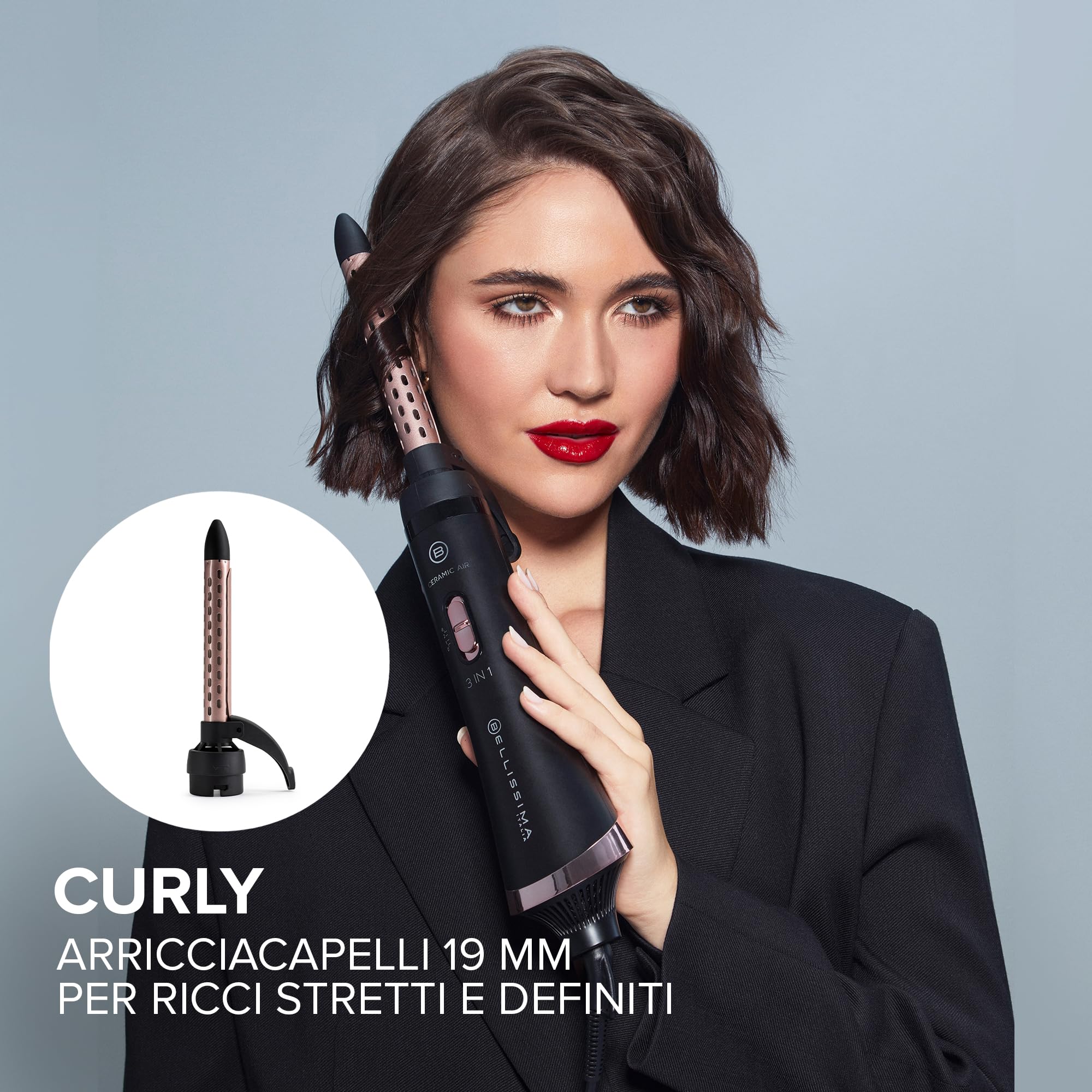 BELLISSIMA Imetec Spazzola ad aria calda 3 in 1 Ceramic Air, Spazzola Modellante e Asciugacapelli per Capelli Corti e Medi, Rivestimento ceramico, 2 combinazioni aria/temperatura, colpo aria fredda