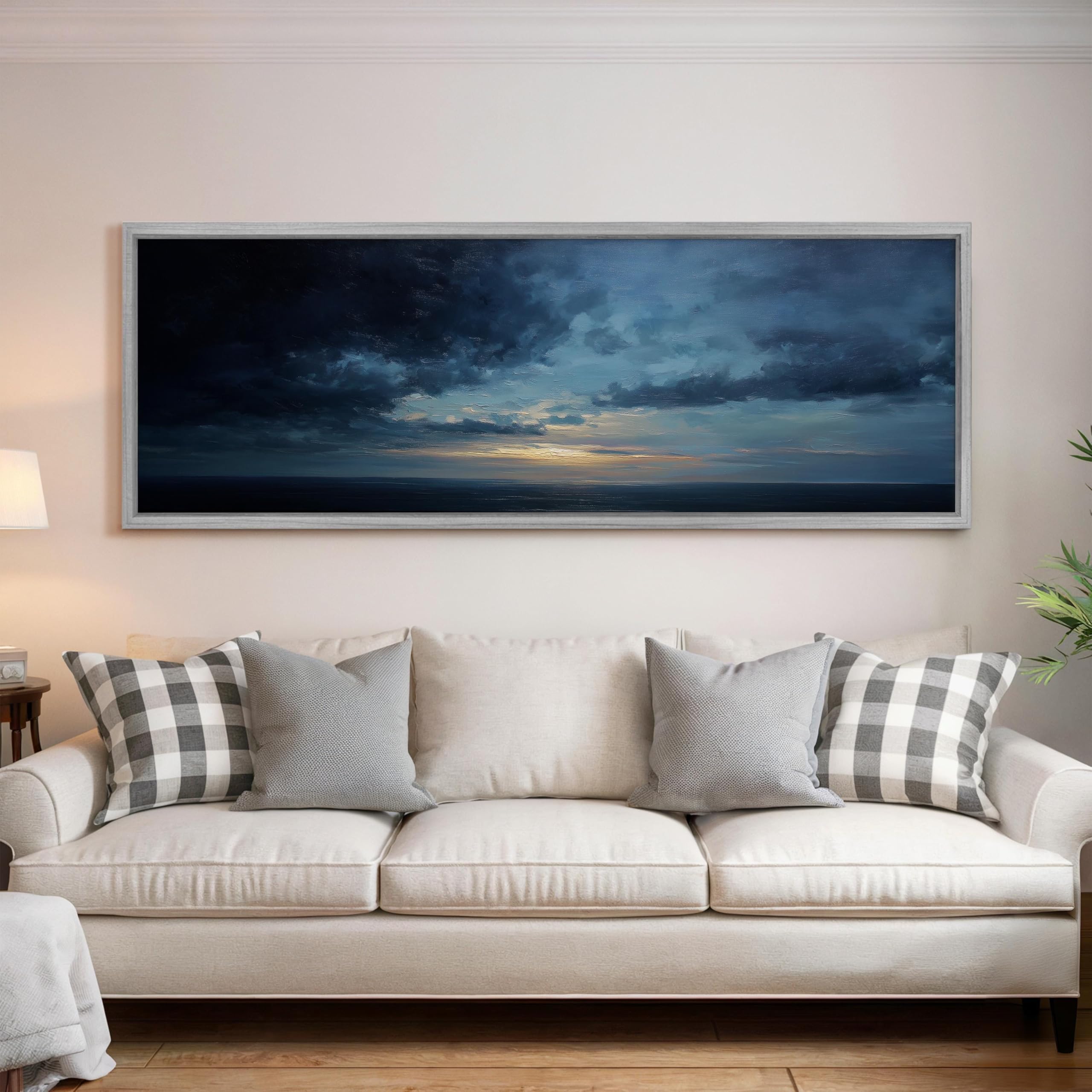 XBTYKPB Tonalist Seascape Painting, Long Horizontal Wall Art, Wide Panoramic Canvas, Large size Sky,Minimalist Decor, Above Bed(50x150cm/Frameless)