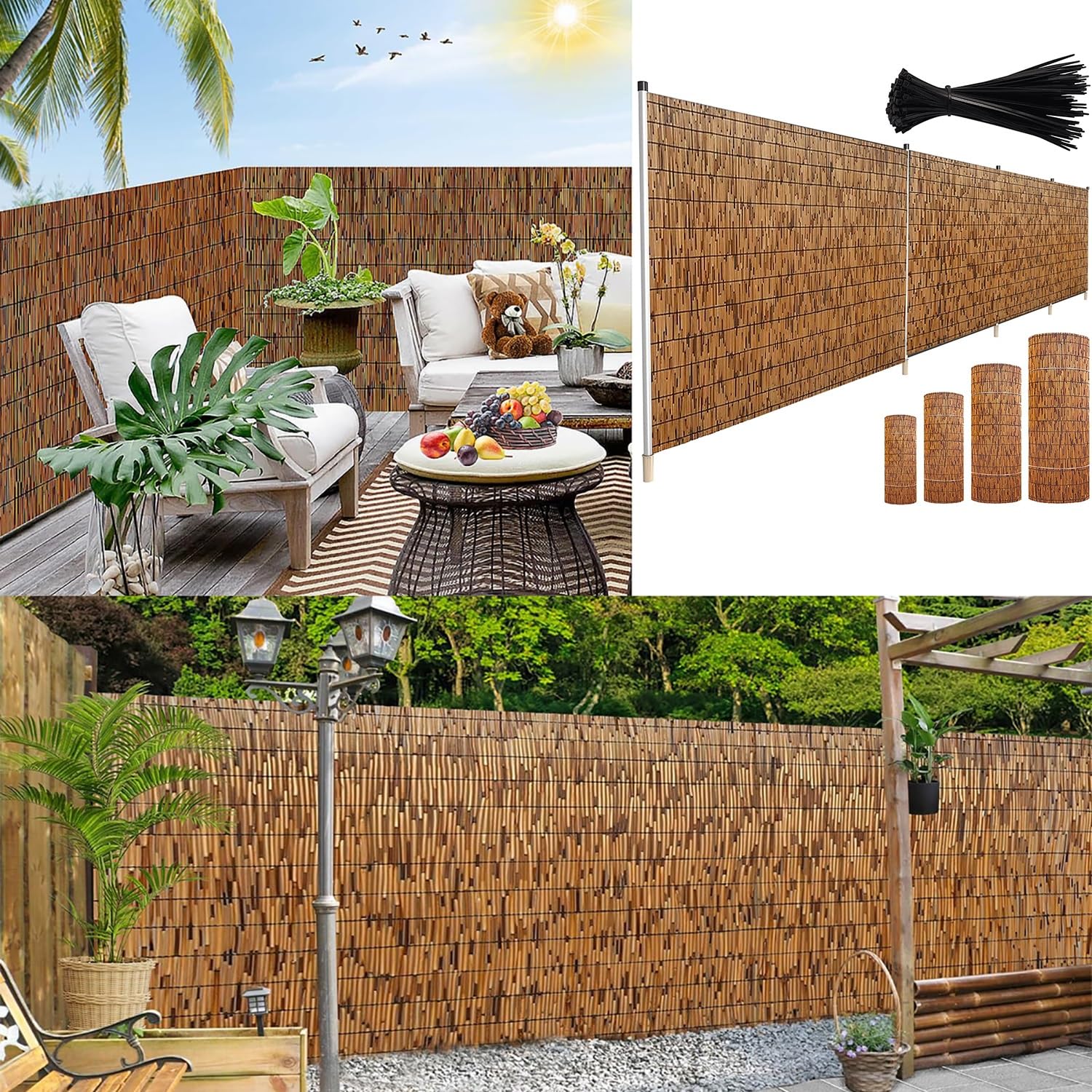 Bambus-Sichtschutz fr den Auenbereich, dekorative Zune,  Bambus-Zaunrollen, Pool-Pflanzenzaun, Outdoor-Sichtschutzvorhang fr  Zimmer, Veranda, Pool, ...