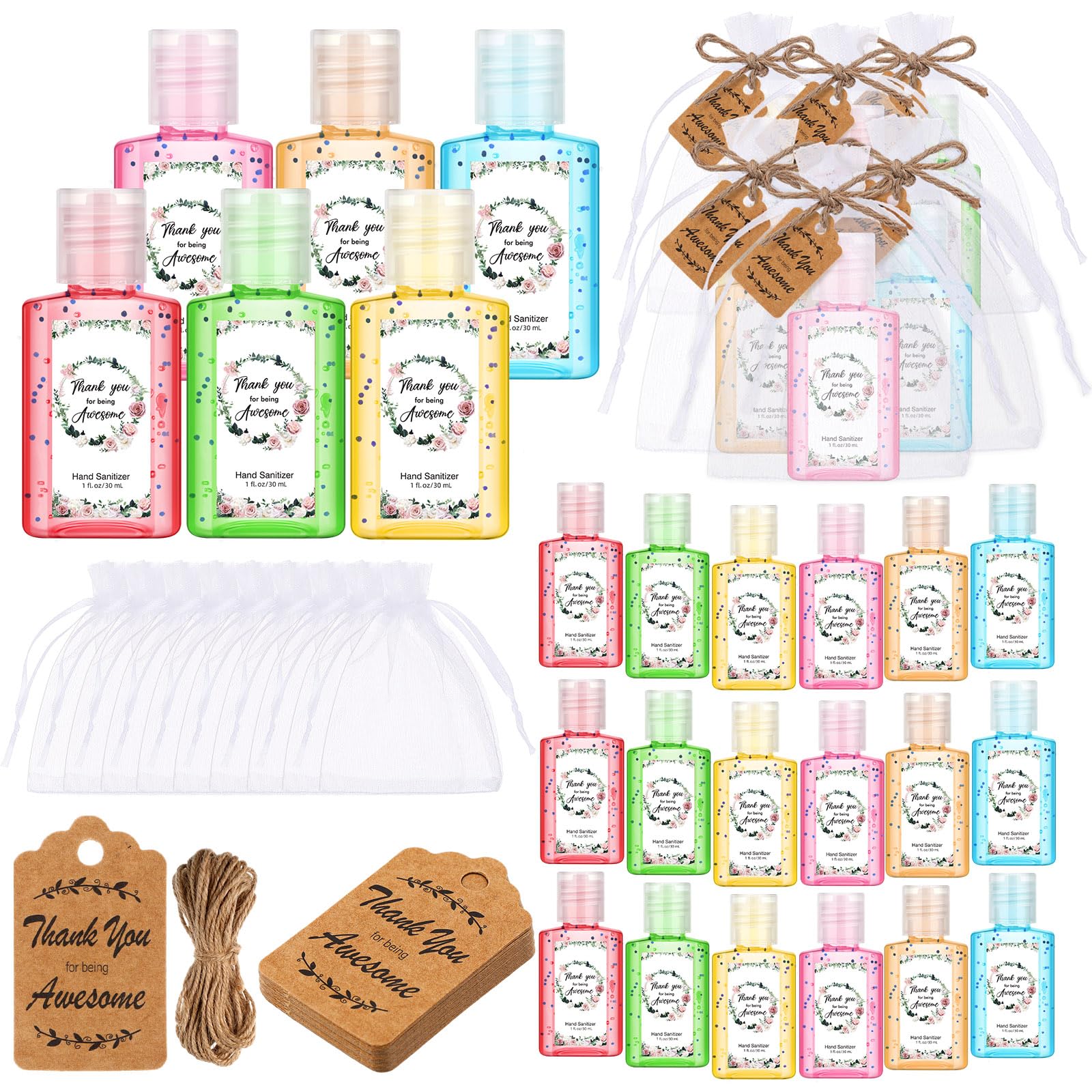 Frienda 24 Set Thank You Hand Sanitizer Gift Set Bulk Appreciation Mini Travel Size Hand Sanitizers Gel Bulk Appreciation Gift with Bag for Coworker