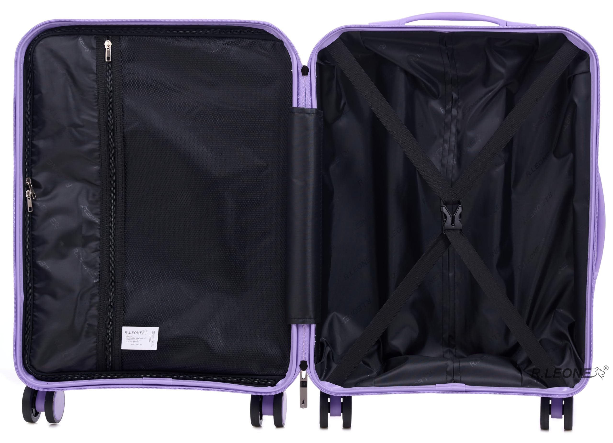R.Leone Valigia da 1 Fino a Set 3 Bagaglio a mano 55x40x20 Ryanair, Medio, Grande Ultra Strong Antiurto Resistente Trolley rigido leggero 8 ruote in Polipropilene 8812 (Lilla, Set 3 Pezzi S M L)