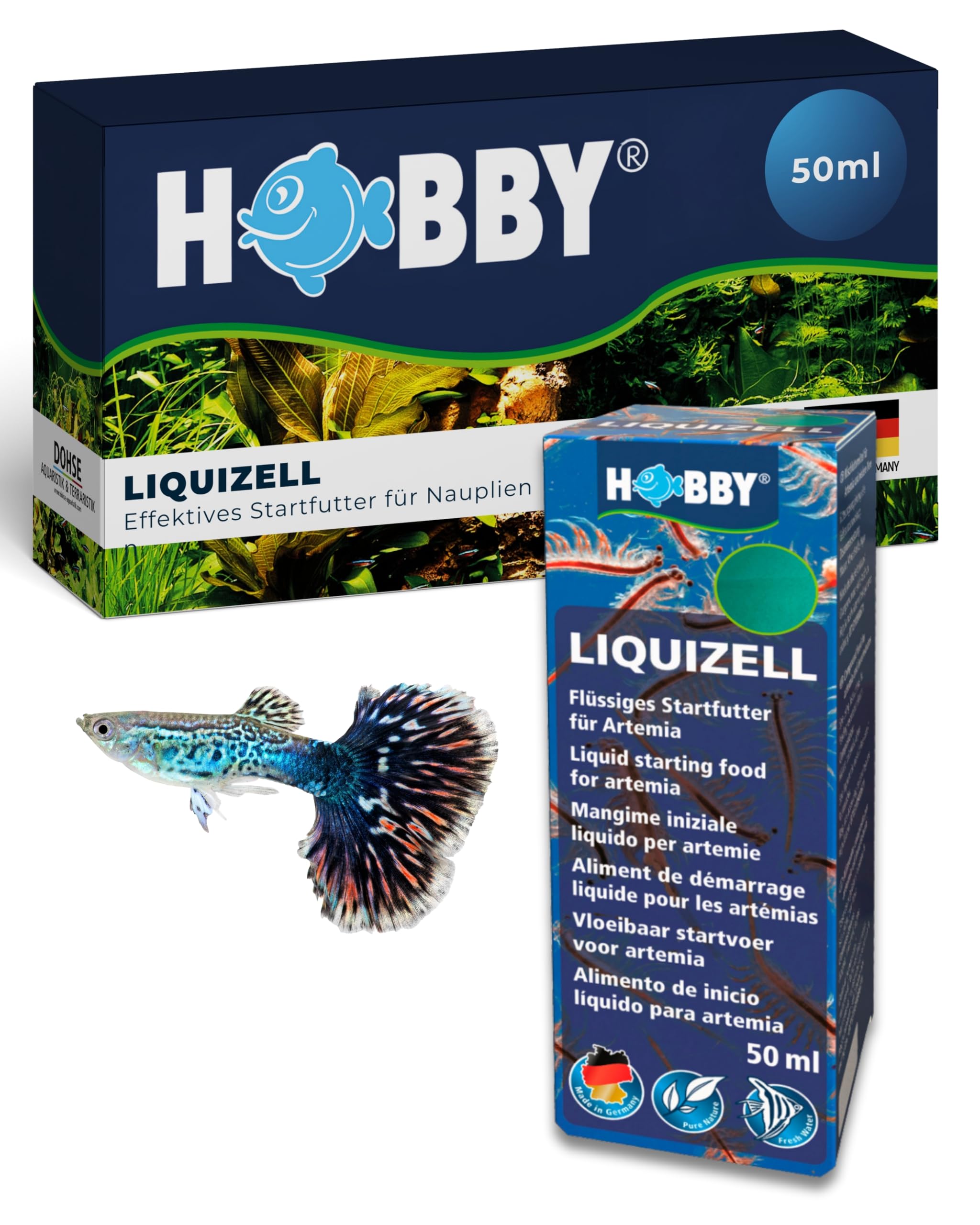 HOBBY Aquaristik Liquizell I 50 ml I Aufzuchtfutter für Artemia Nauplien ab dem 3. Lebenstag I Artemia Aufzuchtfutter mit feinstem Phytoplankton I flüssiges Startfutter für Artemia