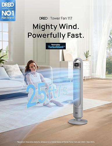 Miniatura 2 de Dreo Ventilador de torre para dormitorio, ventilador oscilante de 90°, ventilador de pie con 3 modos, 4 velocidades, ventiladores de enfriamiento