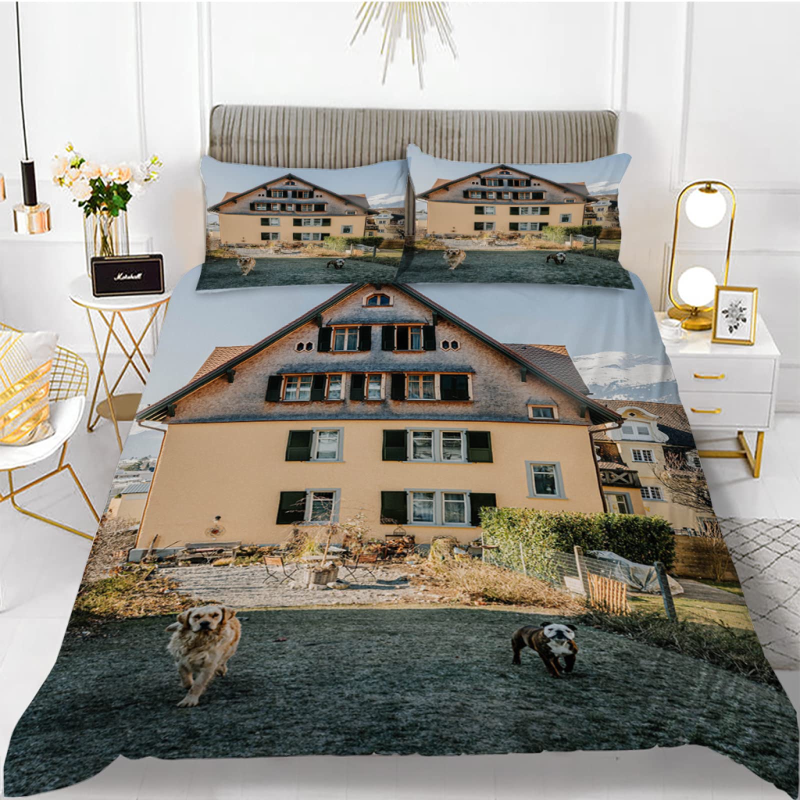 Housse de couette 240 x 260 jaune moderne parure de lit avec fermeture éclair